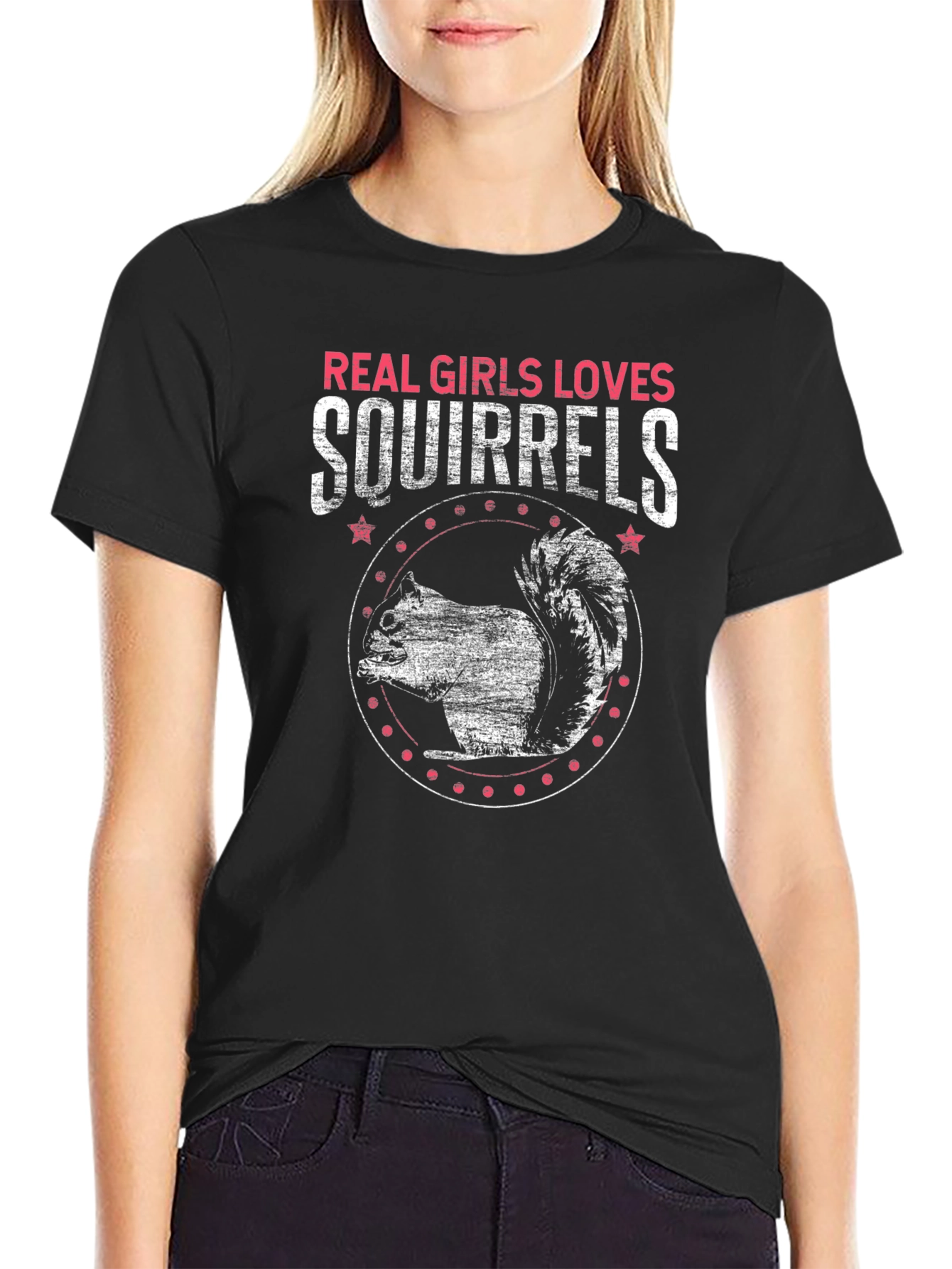 Real Girls Love Squirrels Black T-Shirt