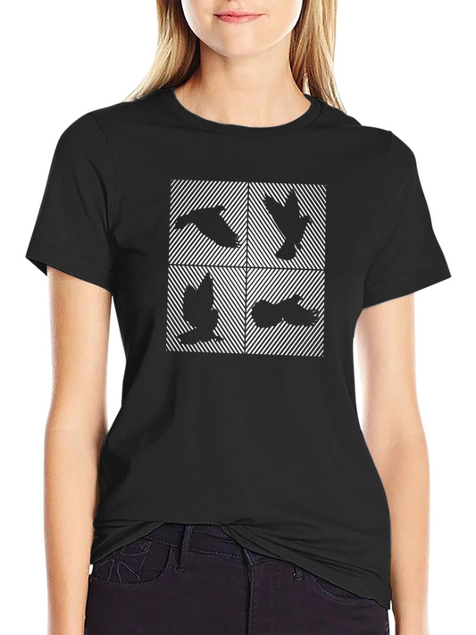 Abstract Bird Print Black T-Shirt