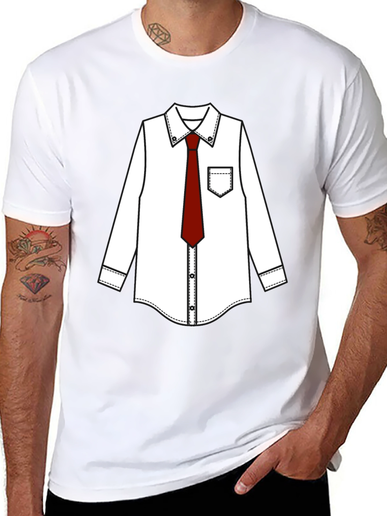 Black T-Shirt with Dress Shirt Print