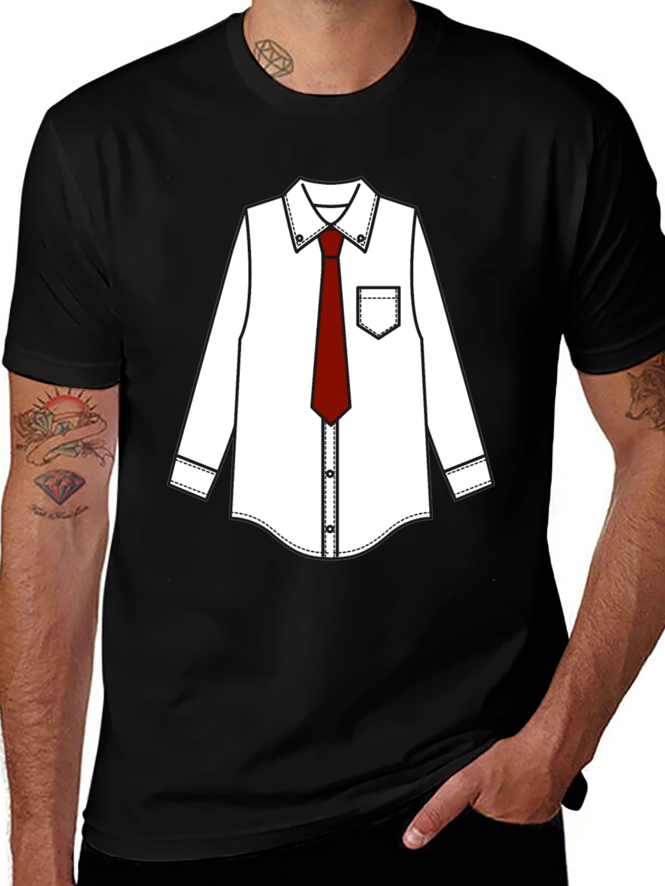 Black T-Shirt with Dress Shirt Print