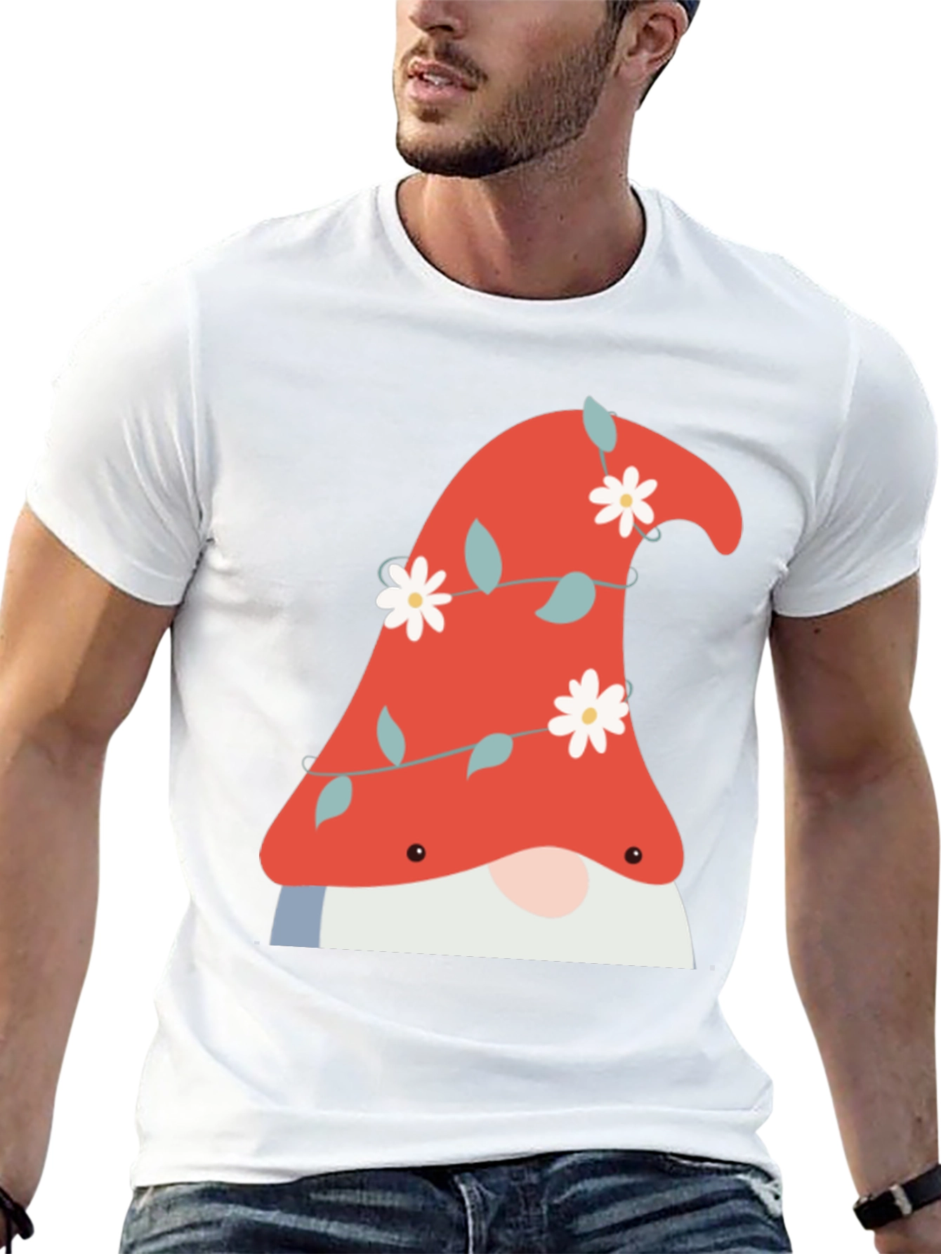 Gnome T-Shirt - Floral Hat Soft Cotton