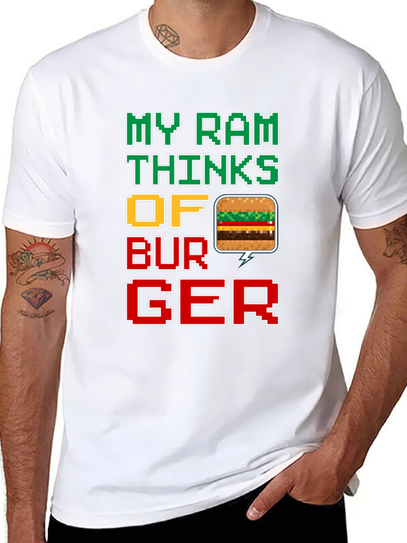 Funny My Ram Thinks of Burger Pixel Art T-Shirt