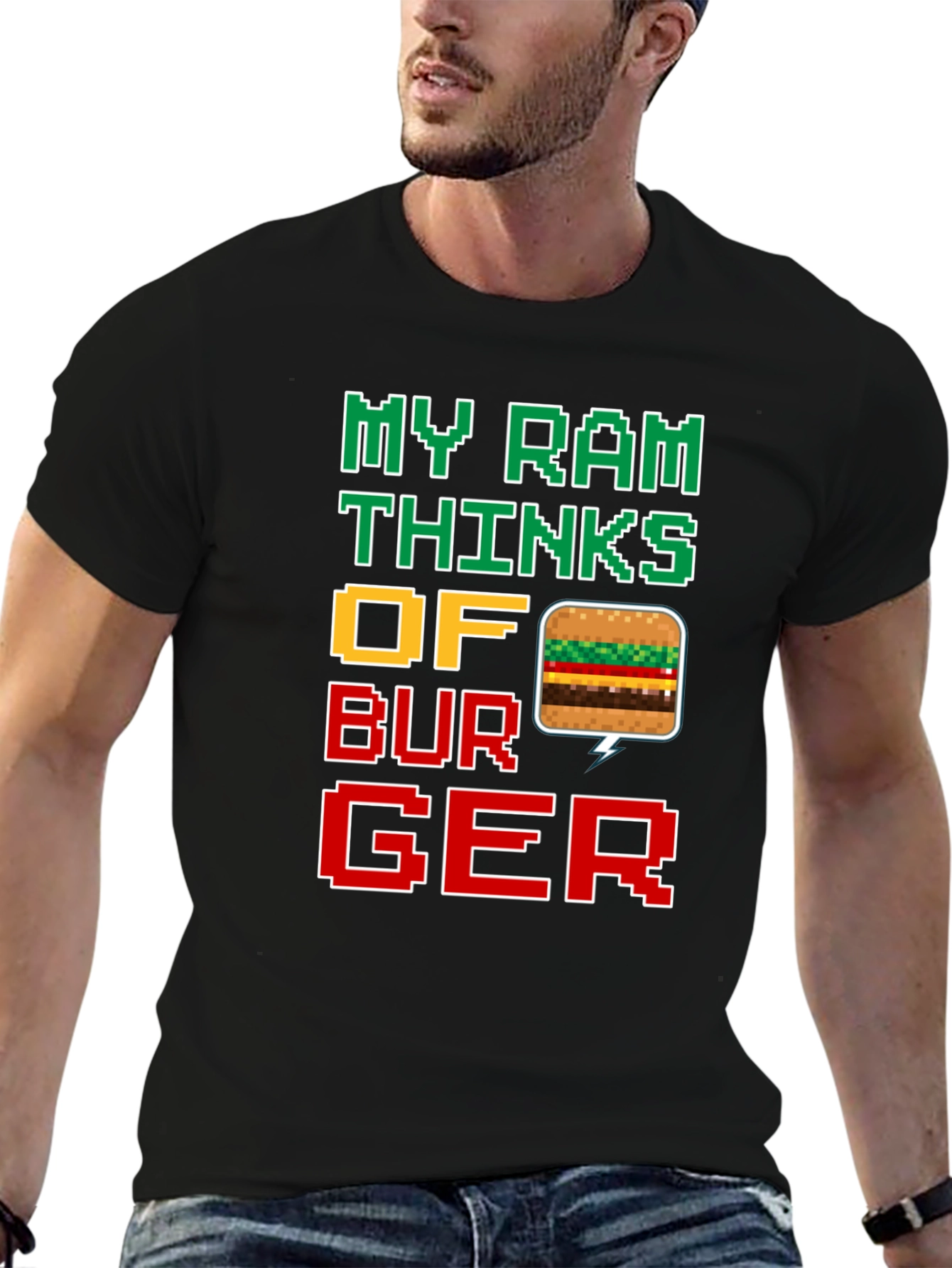 Funny My Ram Thinks of Burger Pixel Art T-Shirt