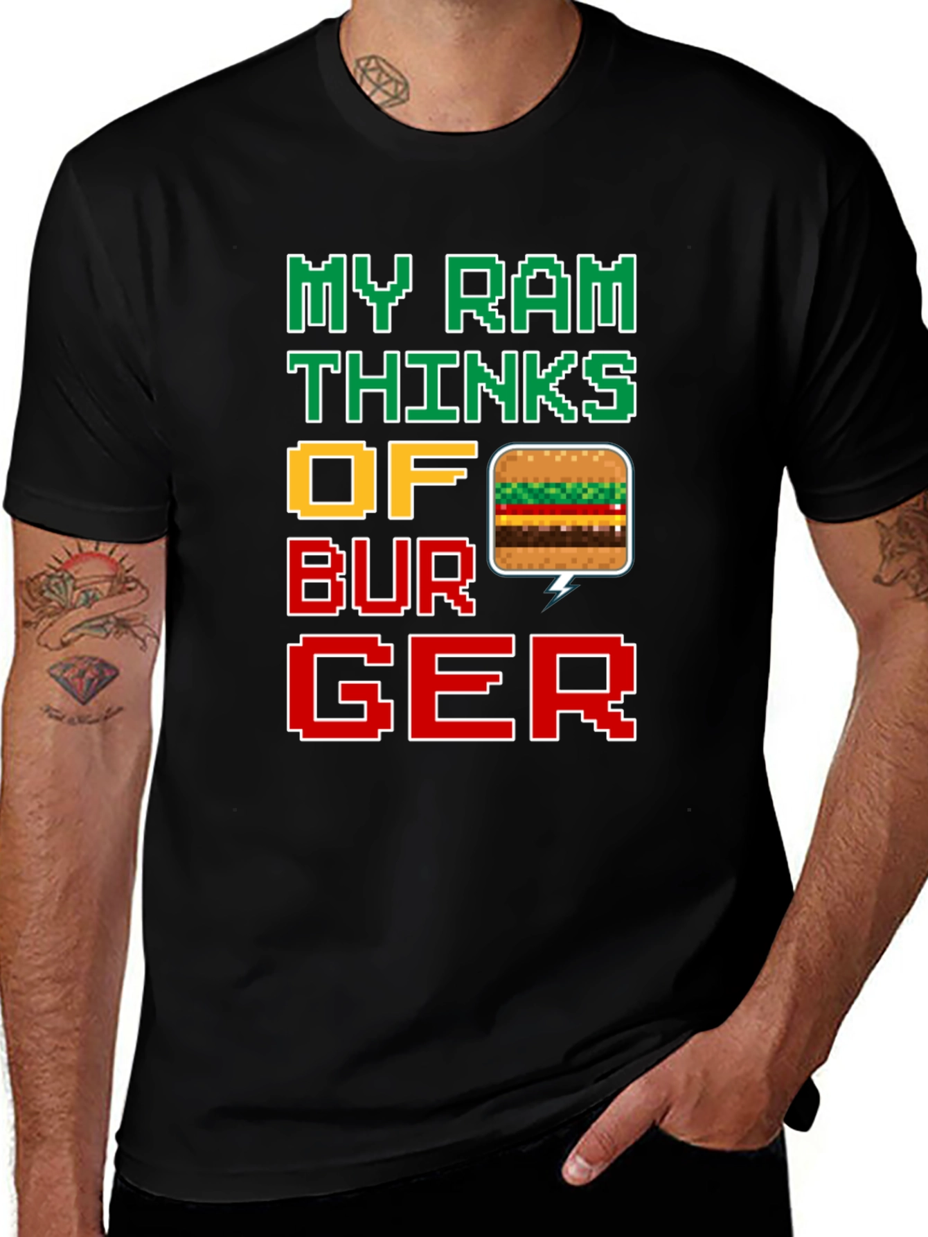 Funny My Ram Thinks of Burger Pixel Art T-Shirt