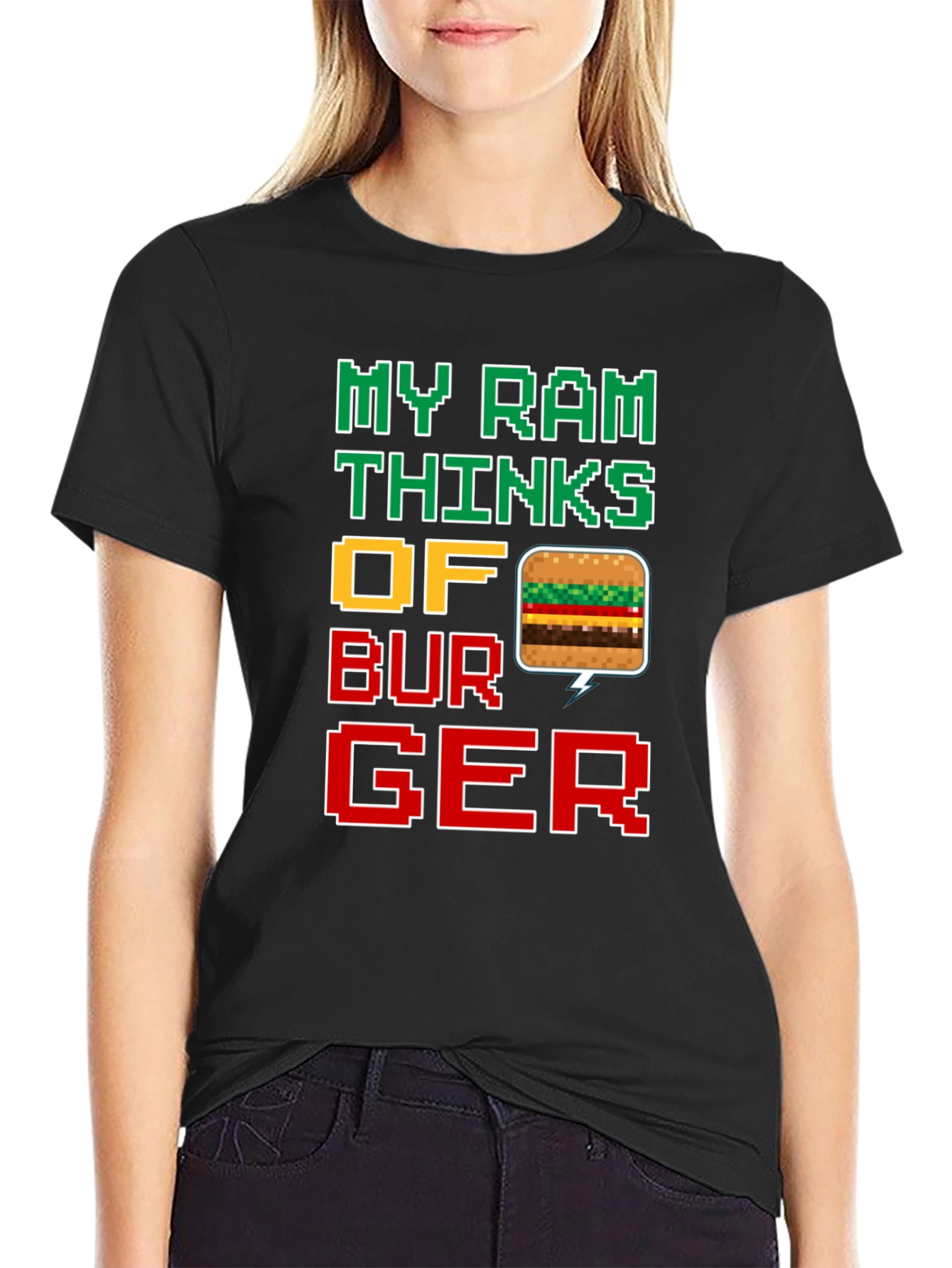 Funny My Ram Thinks of Burger Pixel Art T-Shirt