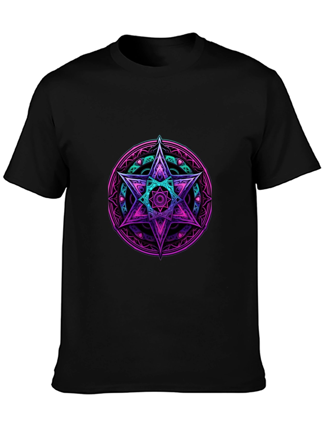 Geometric Star Graphic Tee - Black Cotton Blend
