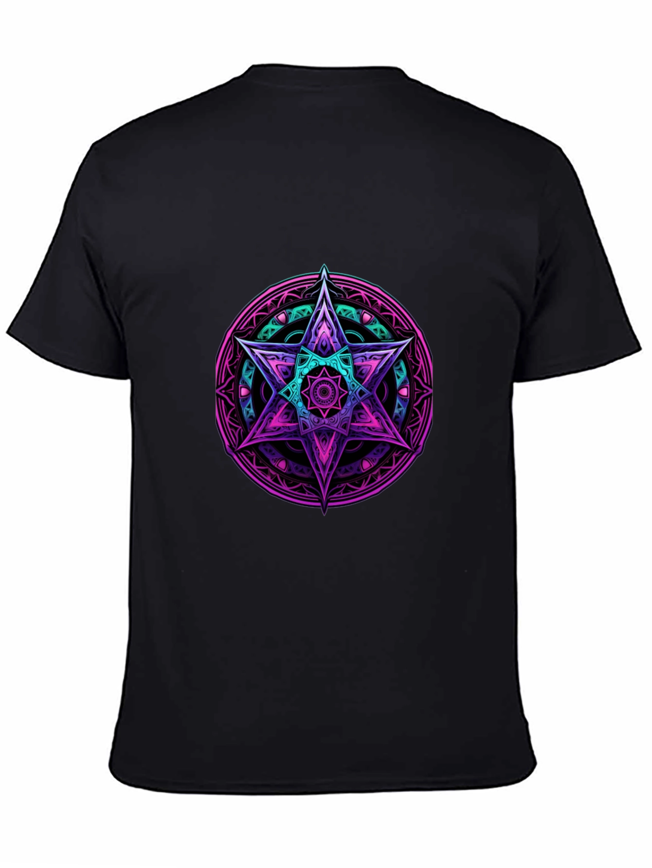 Geometric Star Graphic Tee - Black Cotton Blend