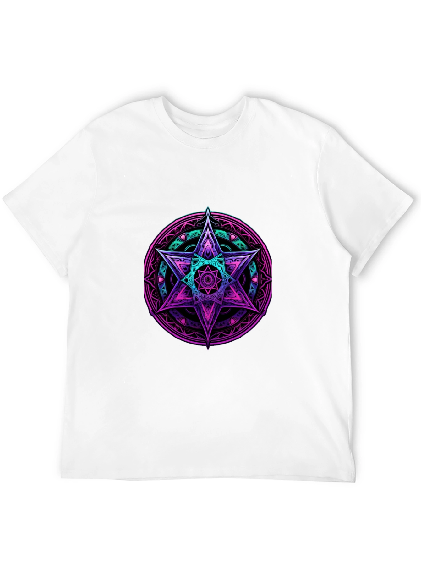 Geometric Star Graphic Tee - Black Cotton Blend