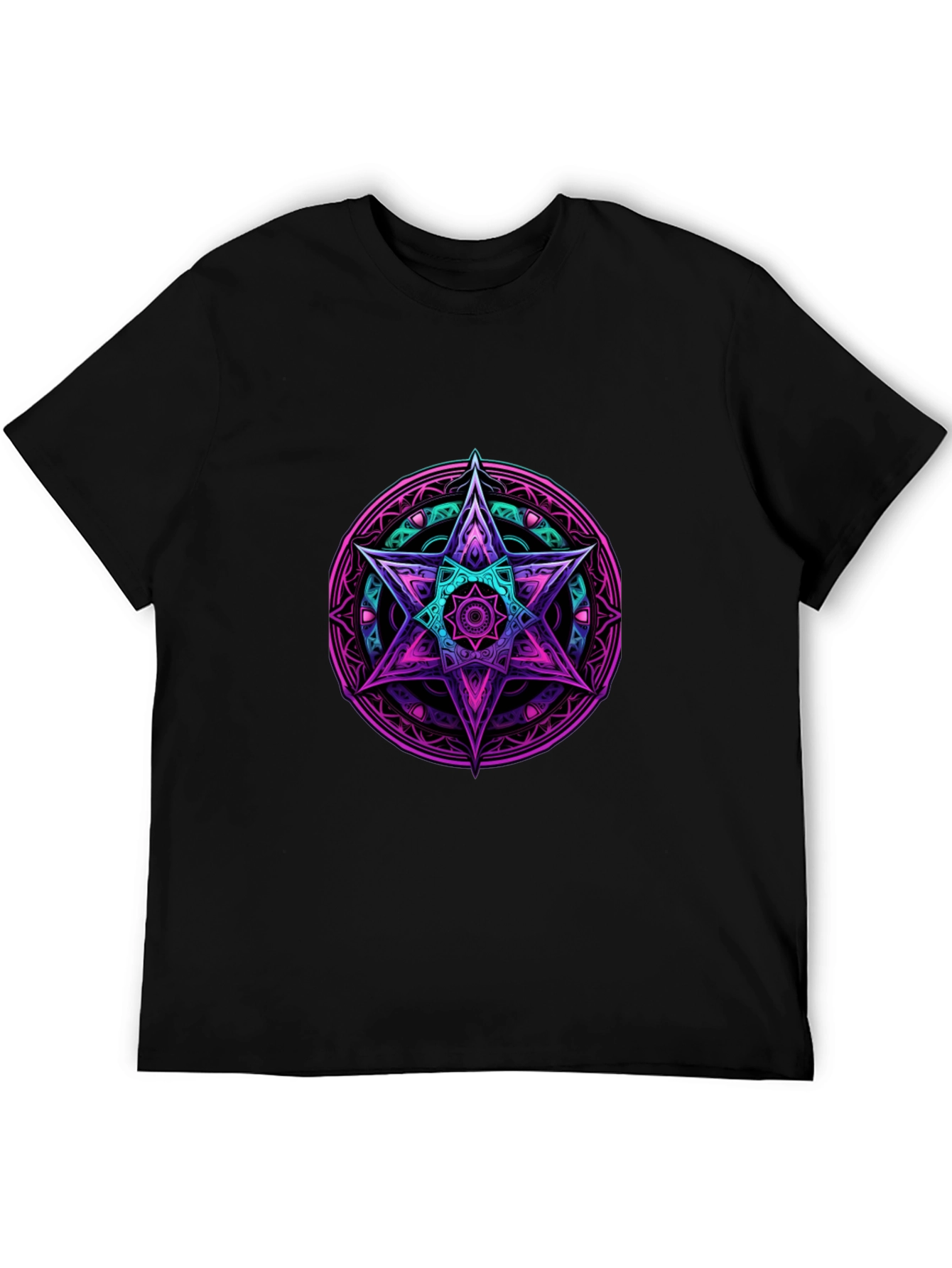 Geometric Star Graphic Tee - Black Cotton Blend