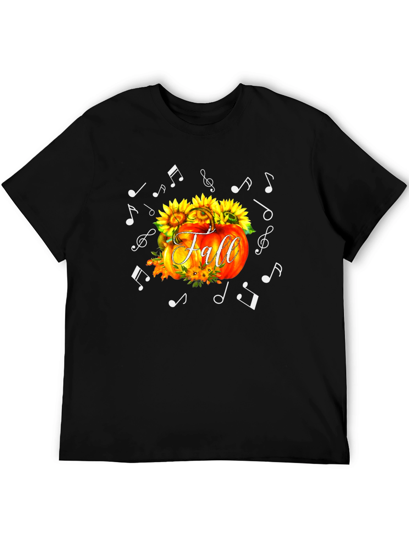 Fall Pumpkin Music Notes Black T-Shirt