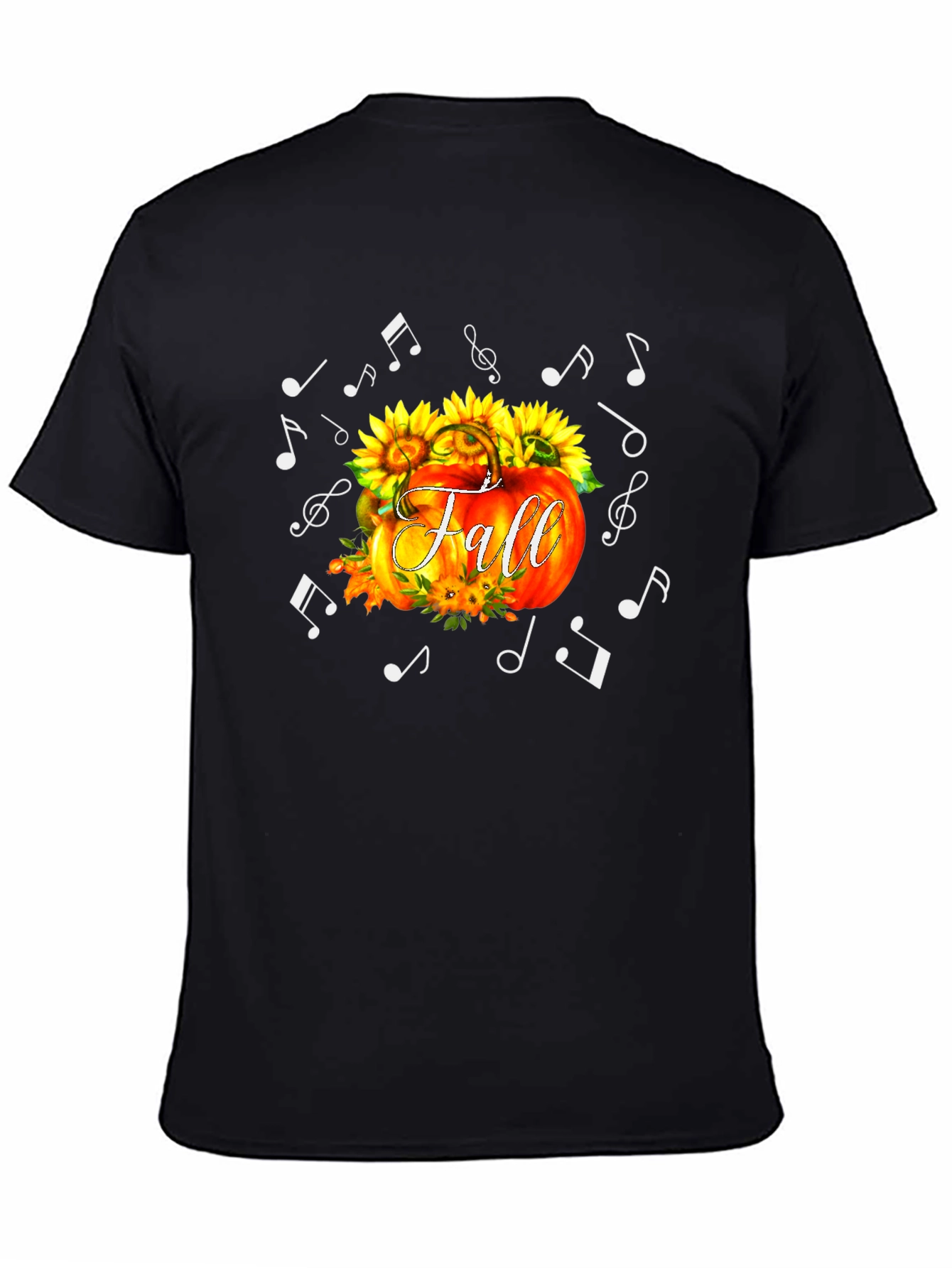 Fall Pumpkin Music Notes Black T-Shirt