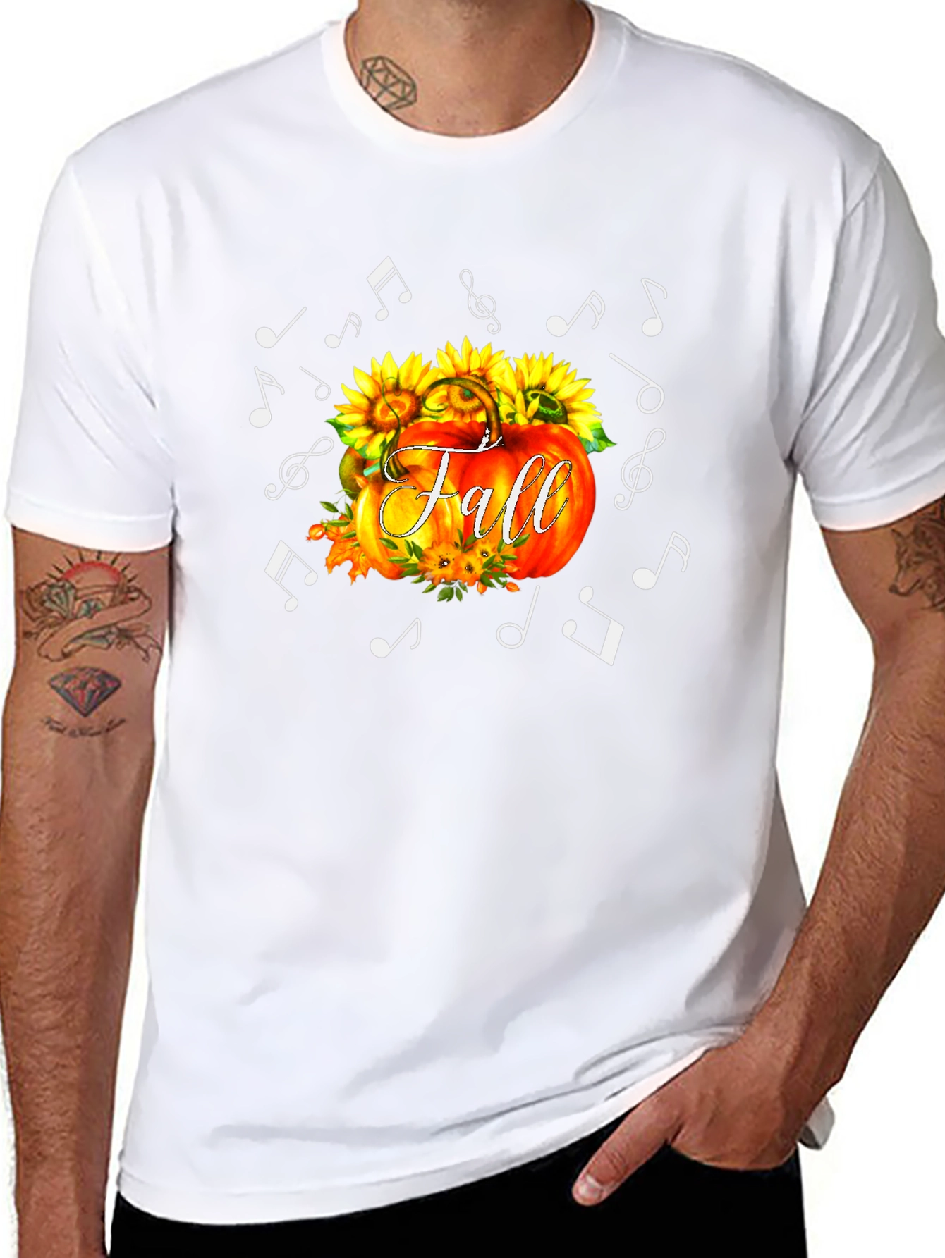 Fall Pumpkin Music Notes Black T-Shirt