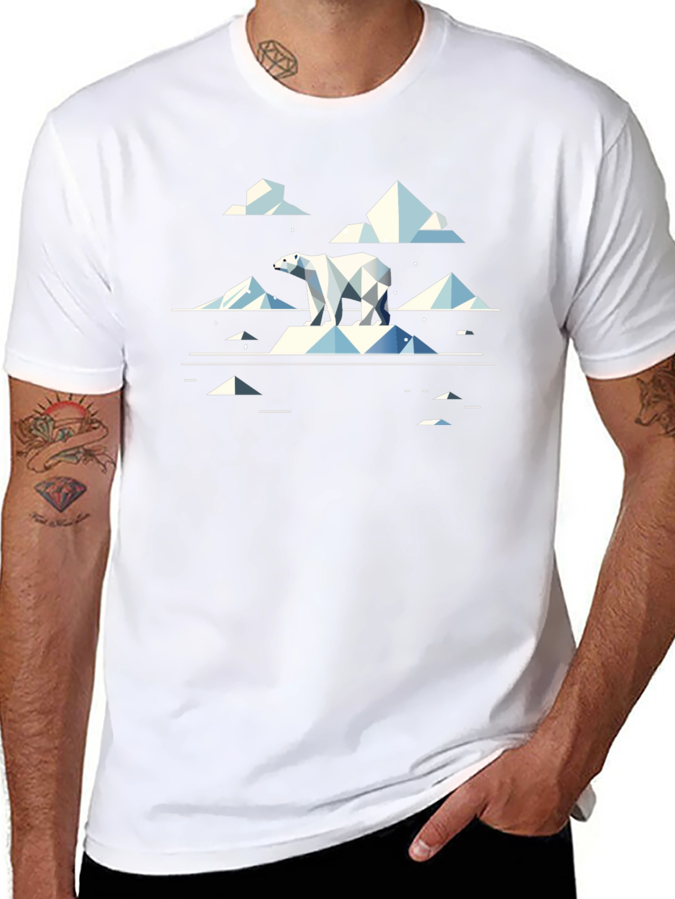 Geometric Polar Bear Graphic Tee - Cool Black T-Shirt