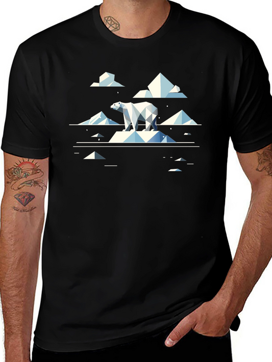 Geometric Polar Bear Graphic Tee - Cool Black T-Shirt