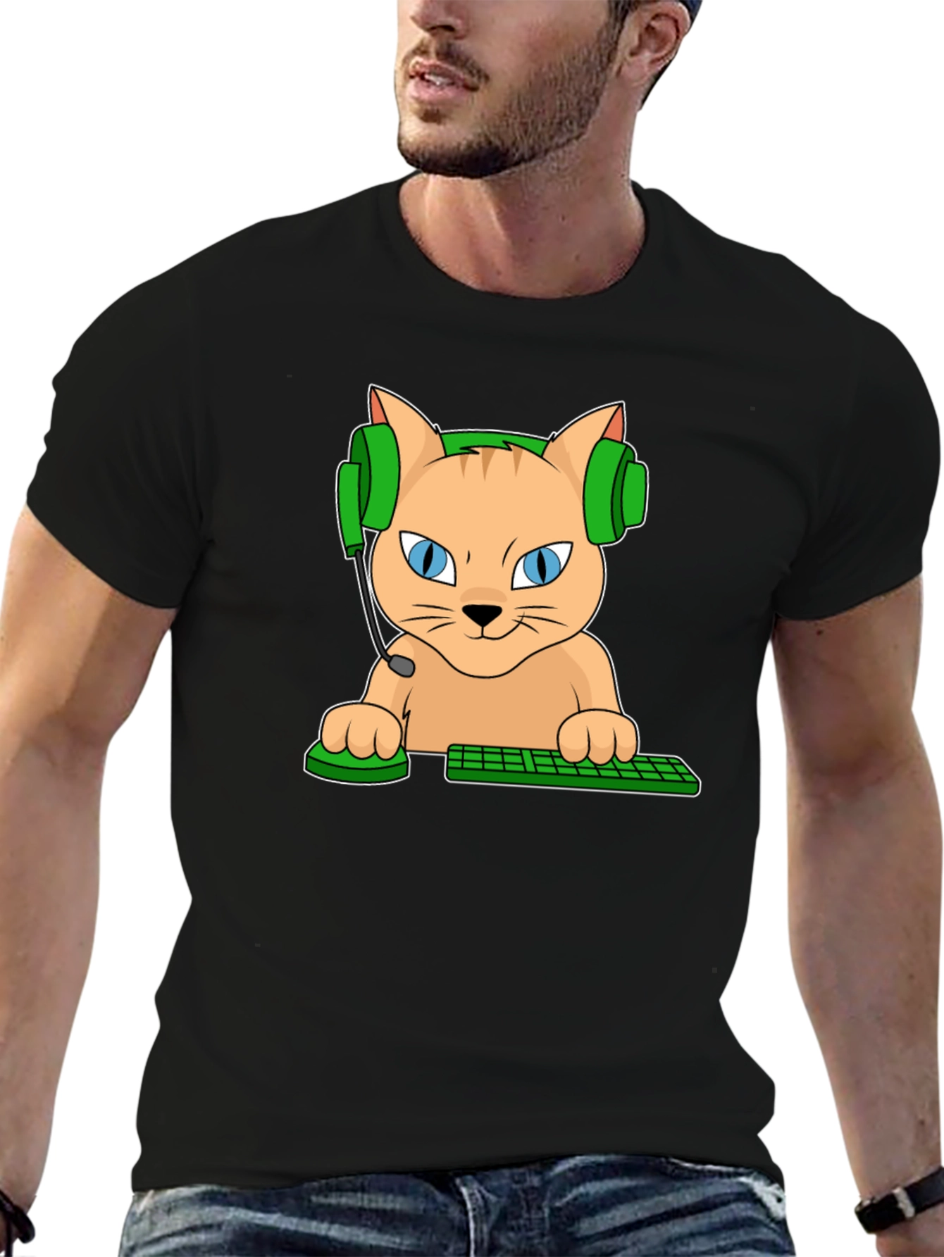 Gamer Cat Graphic T-Shirt