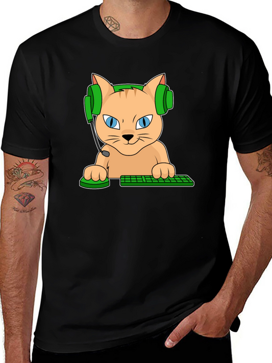 Gamer Cat Graphic T-Shirt