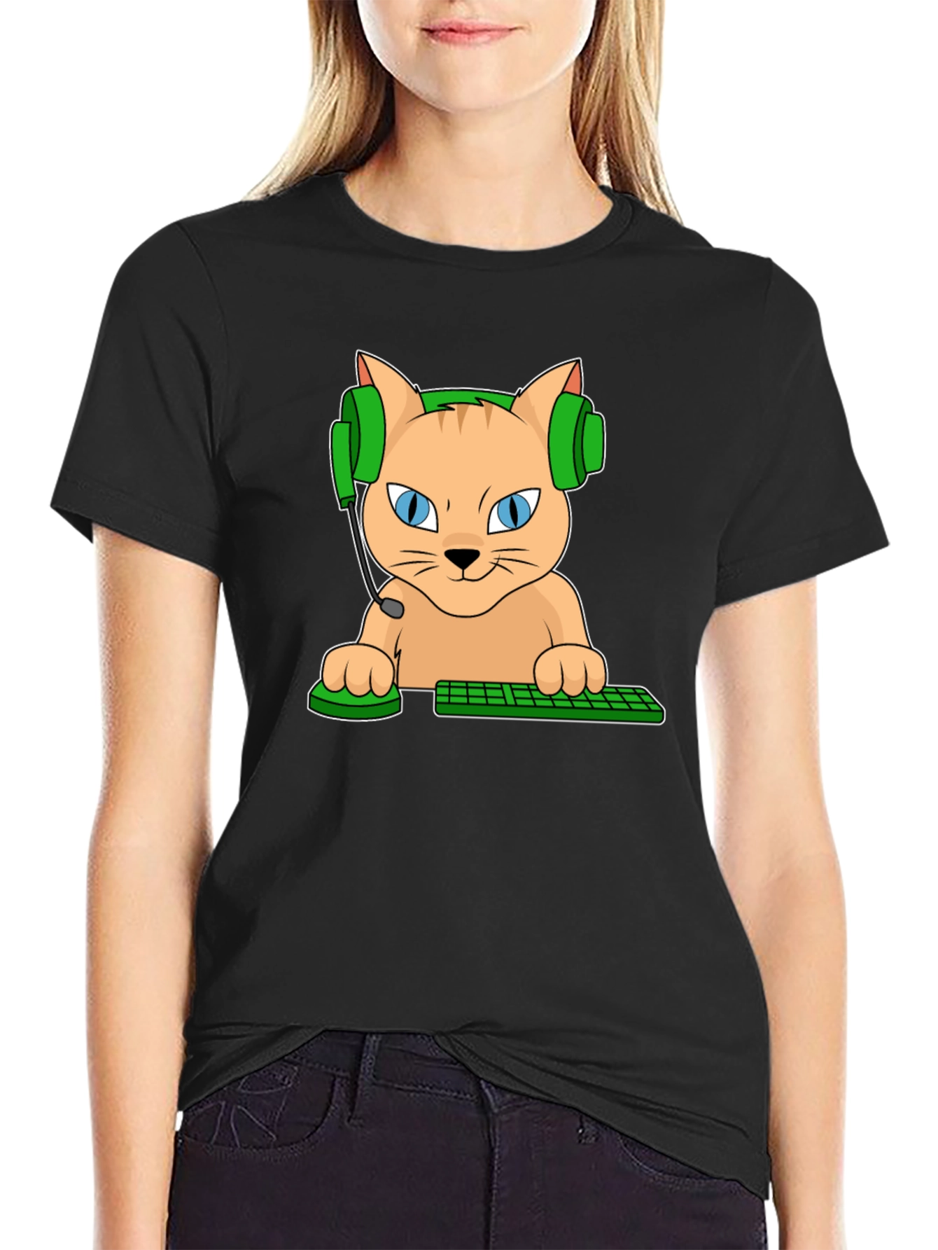 Gamer Cat Graphic T-Shirt