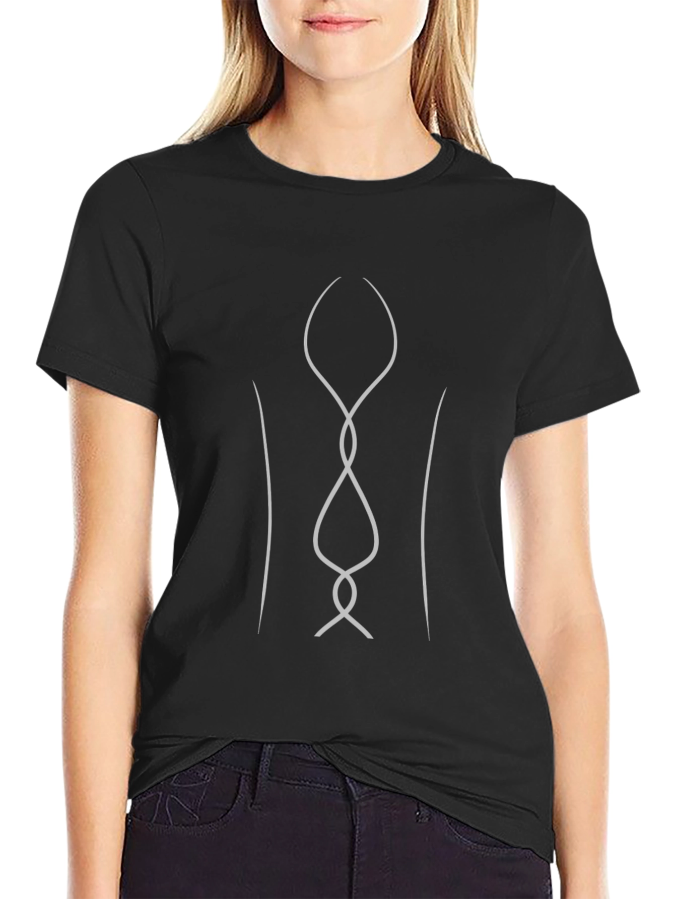 Abstract Rib Cage Outline Black T-Shirt