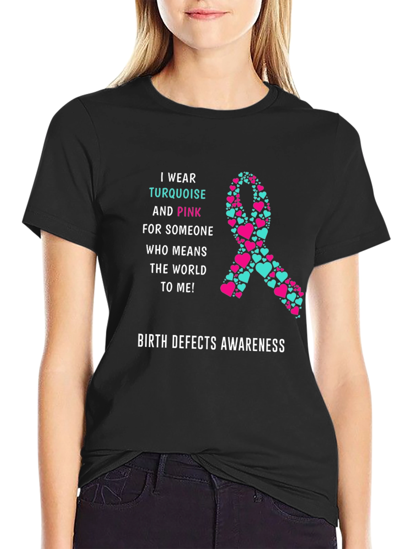 Birth Defects Awareness T-Shirt Turquoise & Pink