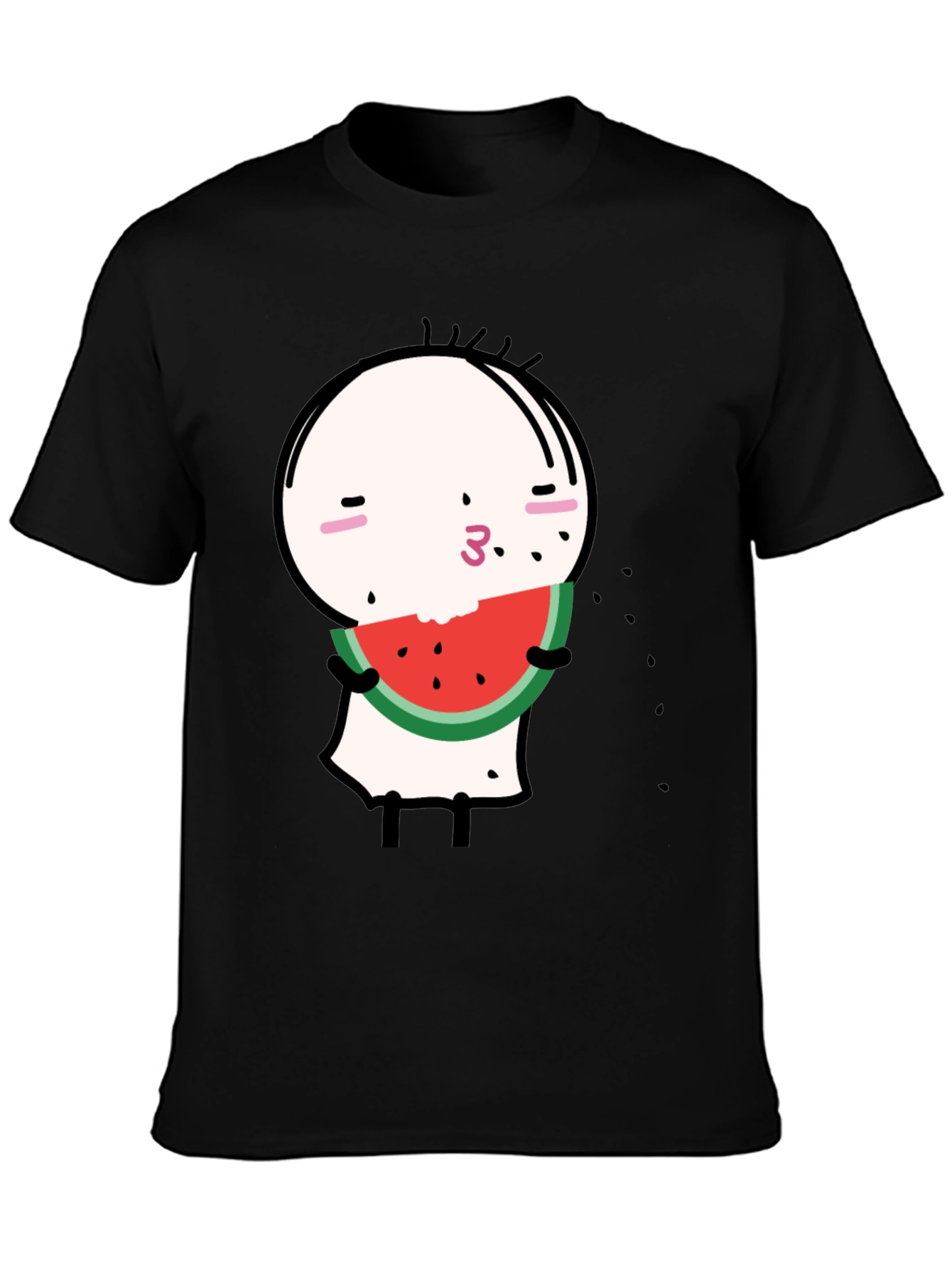 Funny Watermelon Cartoon Graphic Black Tee