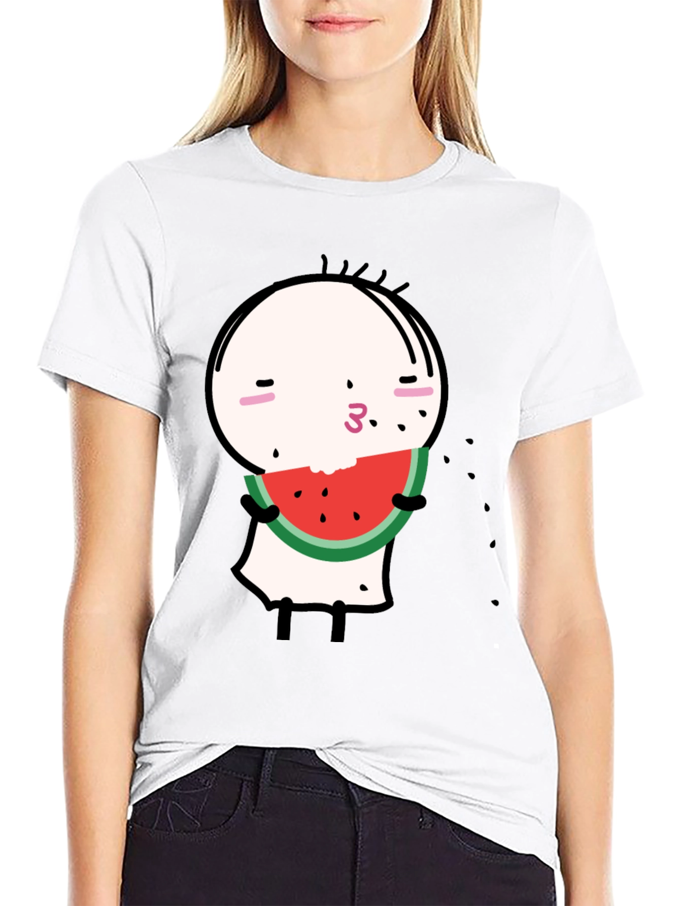 Funny Watermelon Cartoon Graphic Black Tee