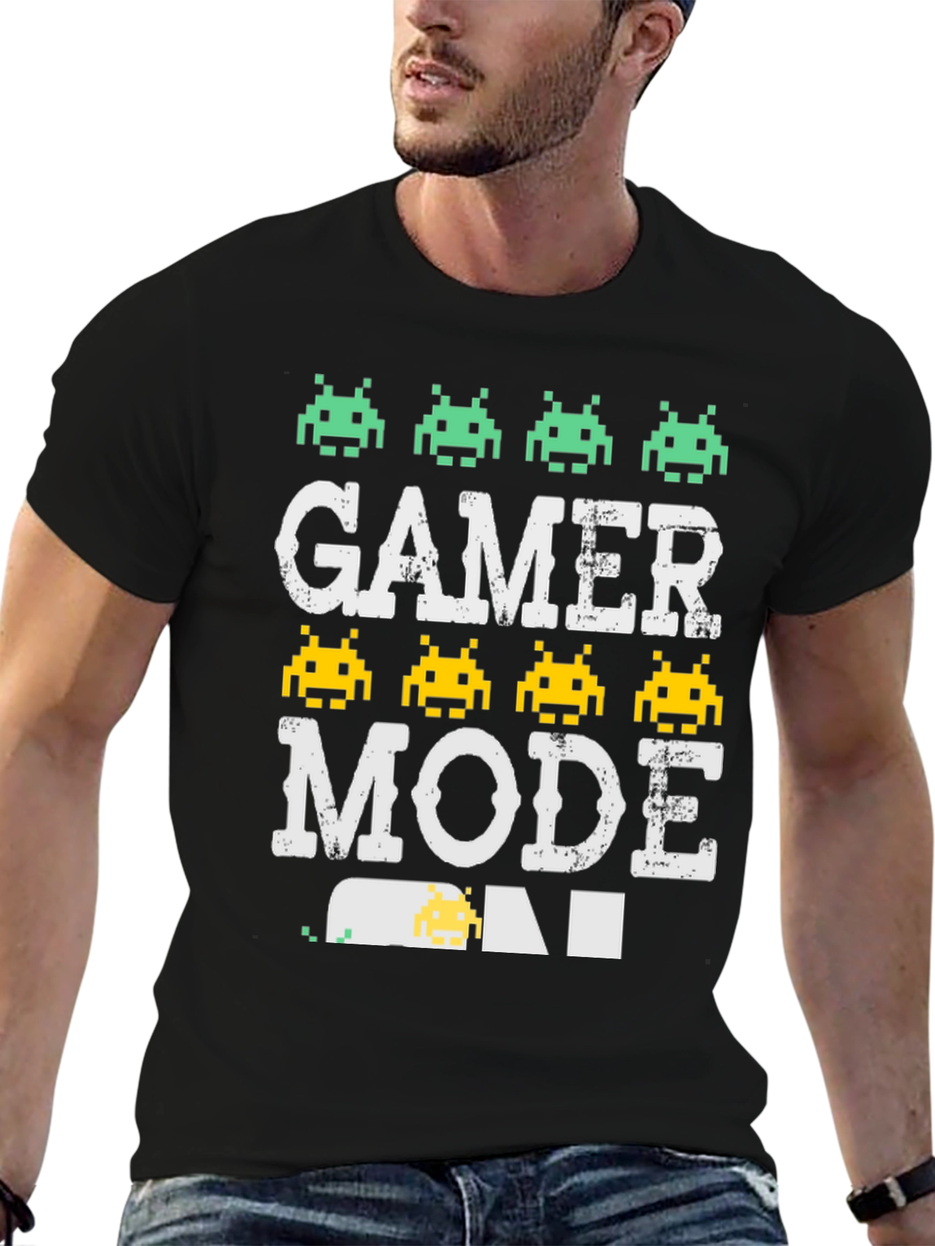 Gamer Mode Pixel Art Black T-Shirt