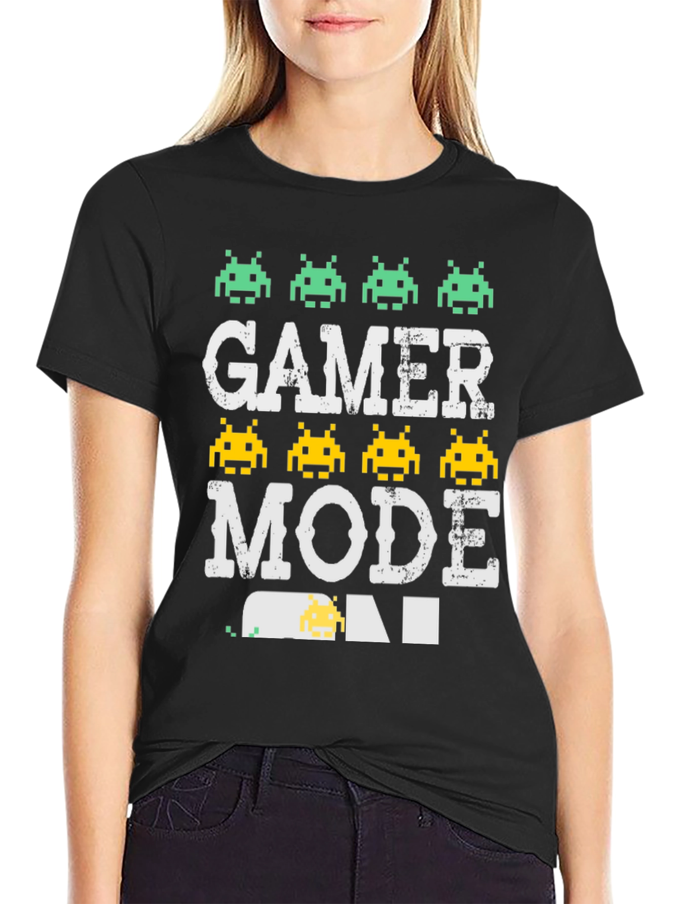 Gamer Mode Pixel Art Black T-Shirt