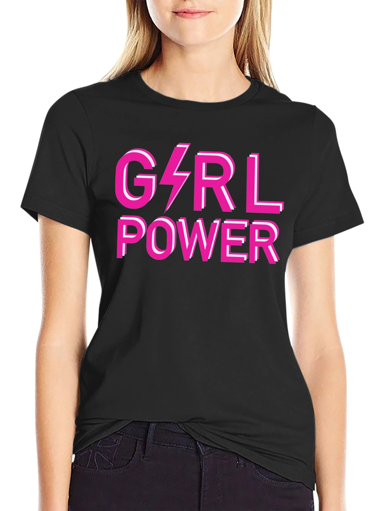 Girl Power Graphic Tee - Pink Lightning Bolt