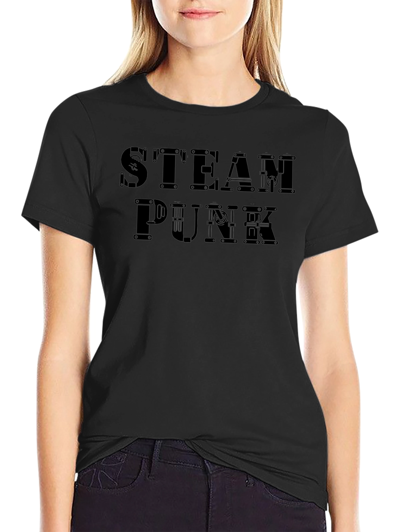 Steampunk Graphic Print Black T-Shirt