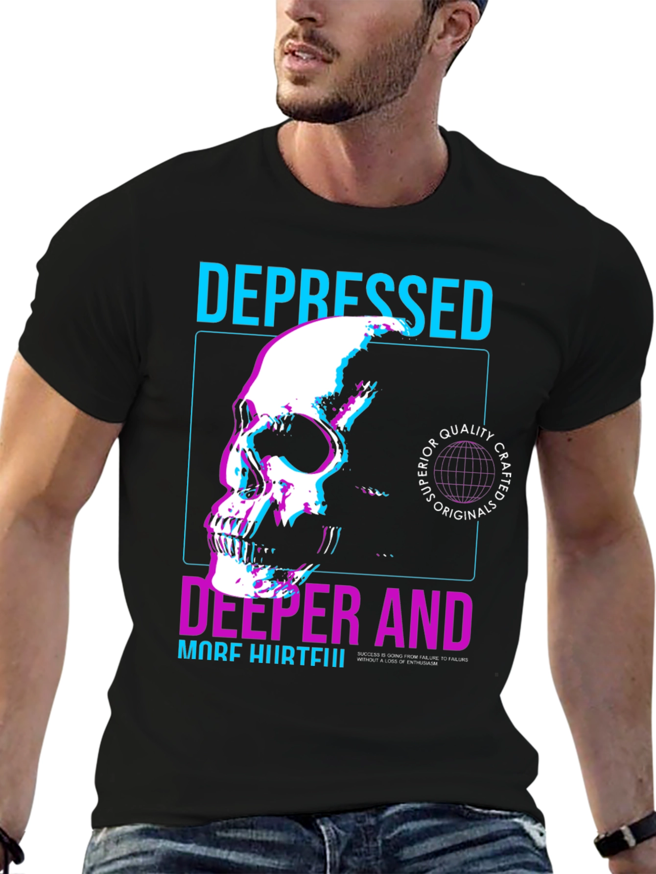 Depressed Skull Graphic T-Shirt