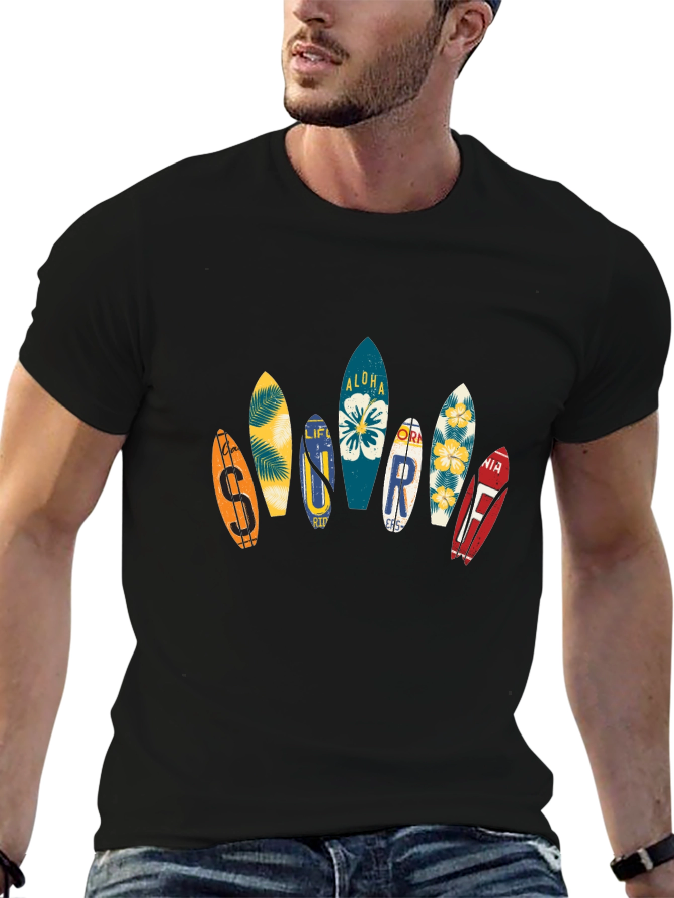 Aloha Surfboard Graphic Tee - Black