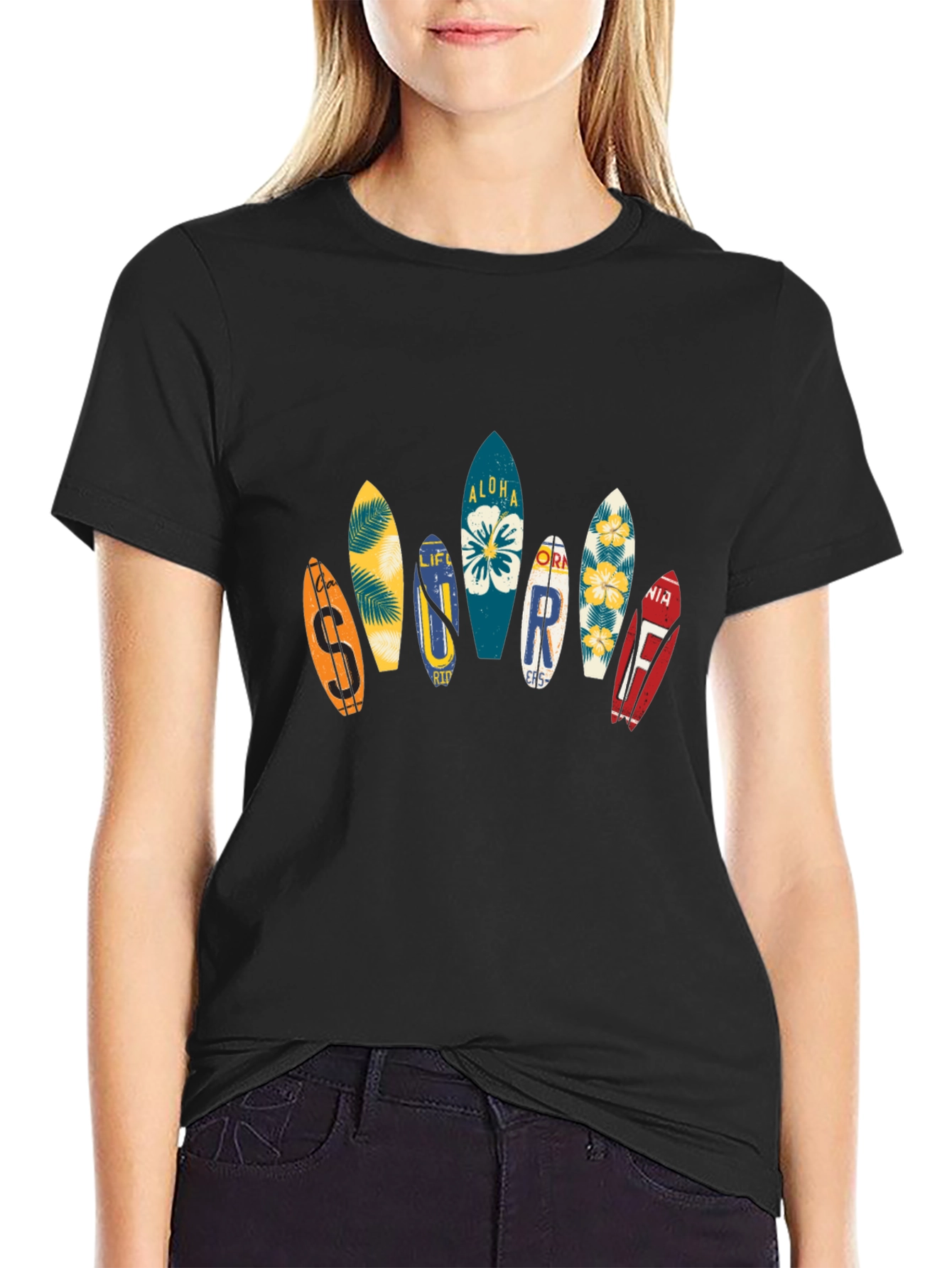 Aloha Surfboard Graphic Tee - Black