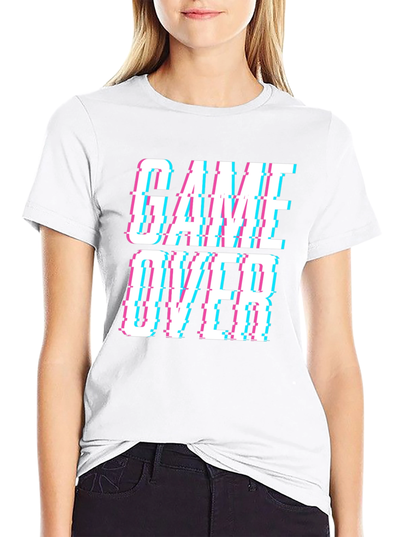 Game Over Glitch Style Black T-Shirt