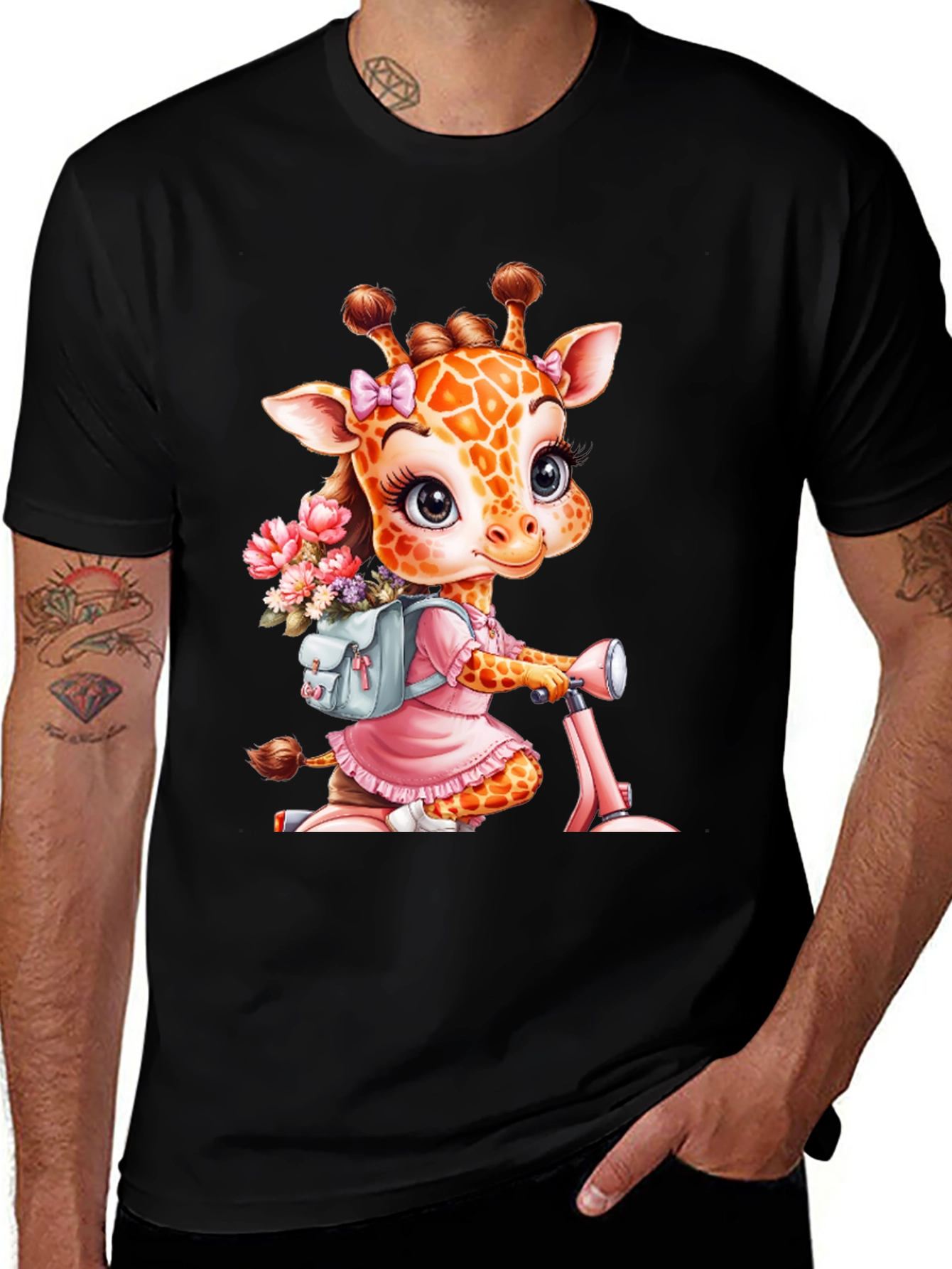Giraffe on Scooter Graphic Tee - Cute Animal T-Shirt