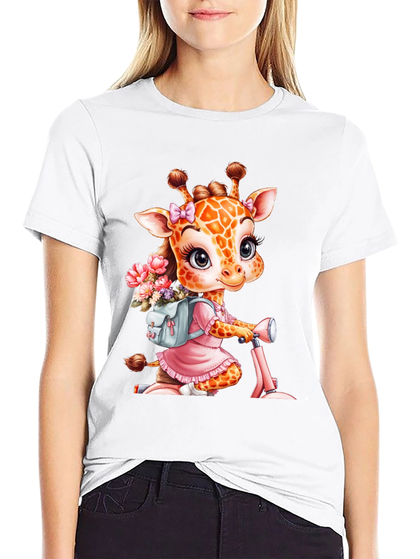 Giraffe on Scooter Graphic Tee - Cute Animal T-Shirt