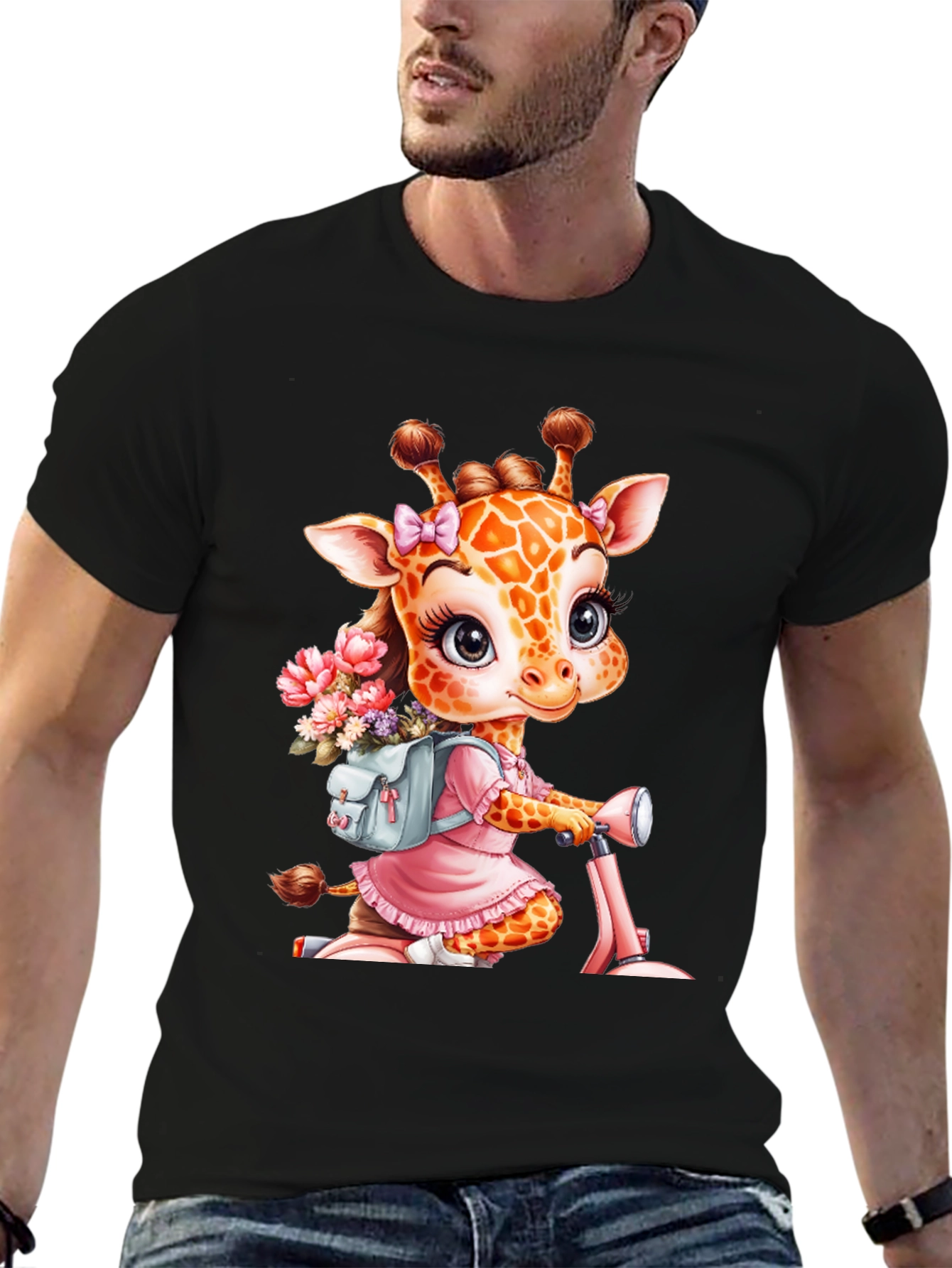 Giraffe on Scooter Graphic Tee - Cute Animal T-Shirt