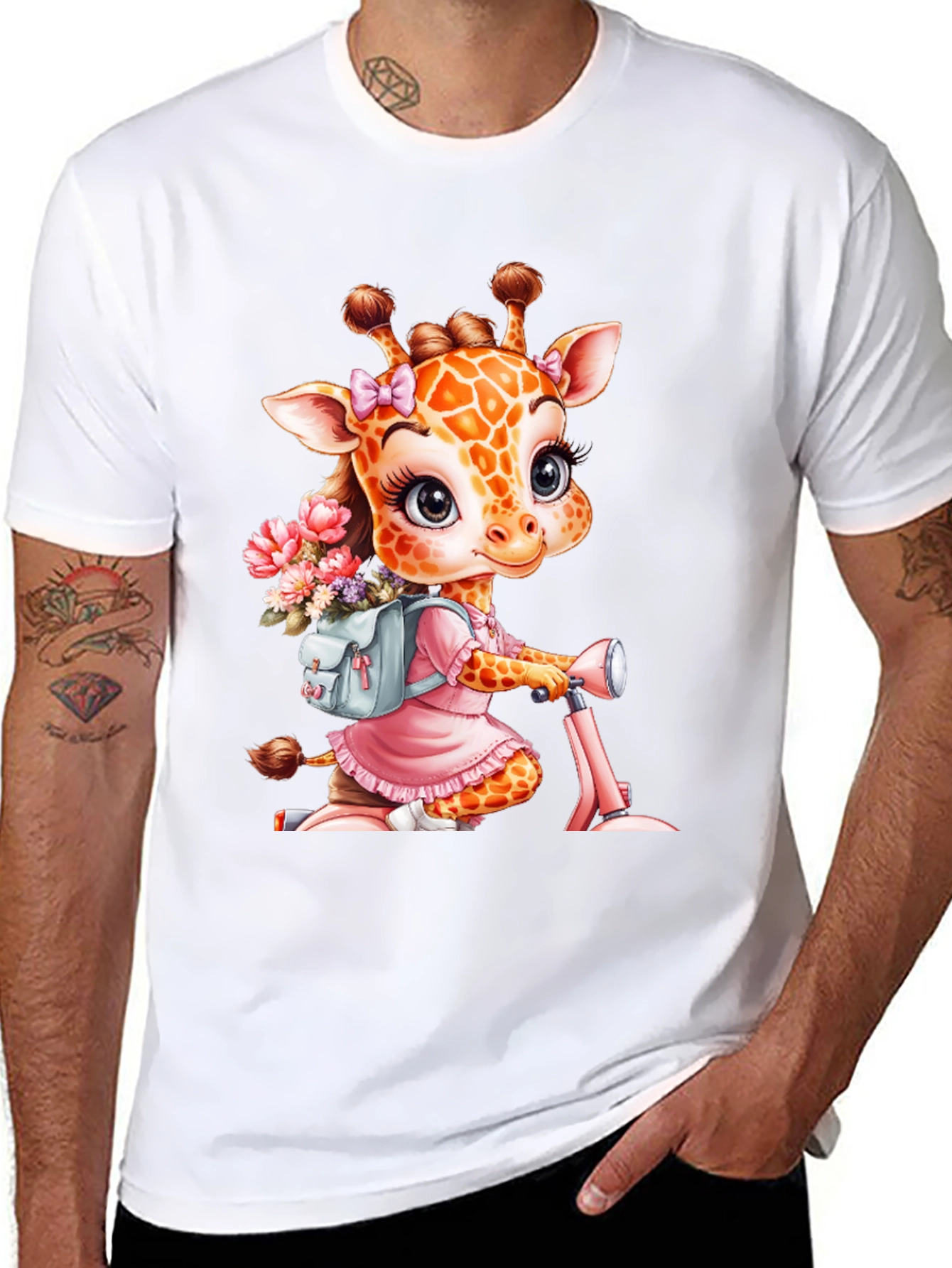 Giraffe on Scooter Graphic Tee - Cute Animal T-Shirt