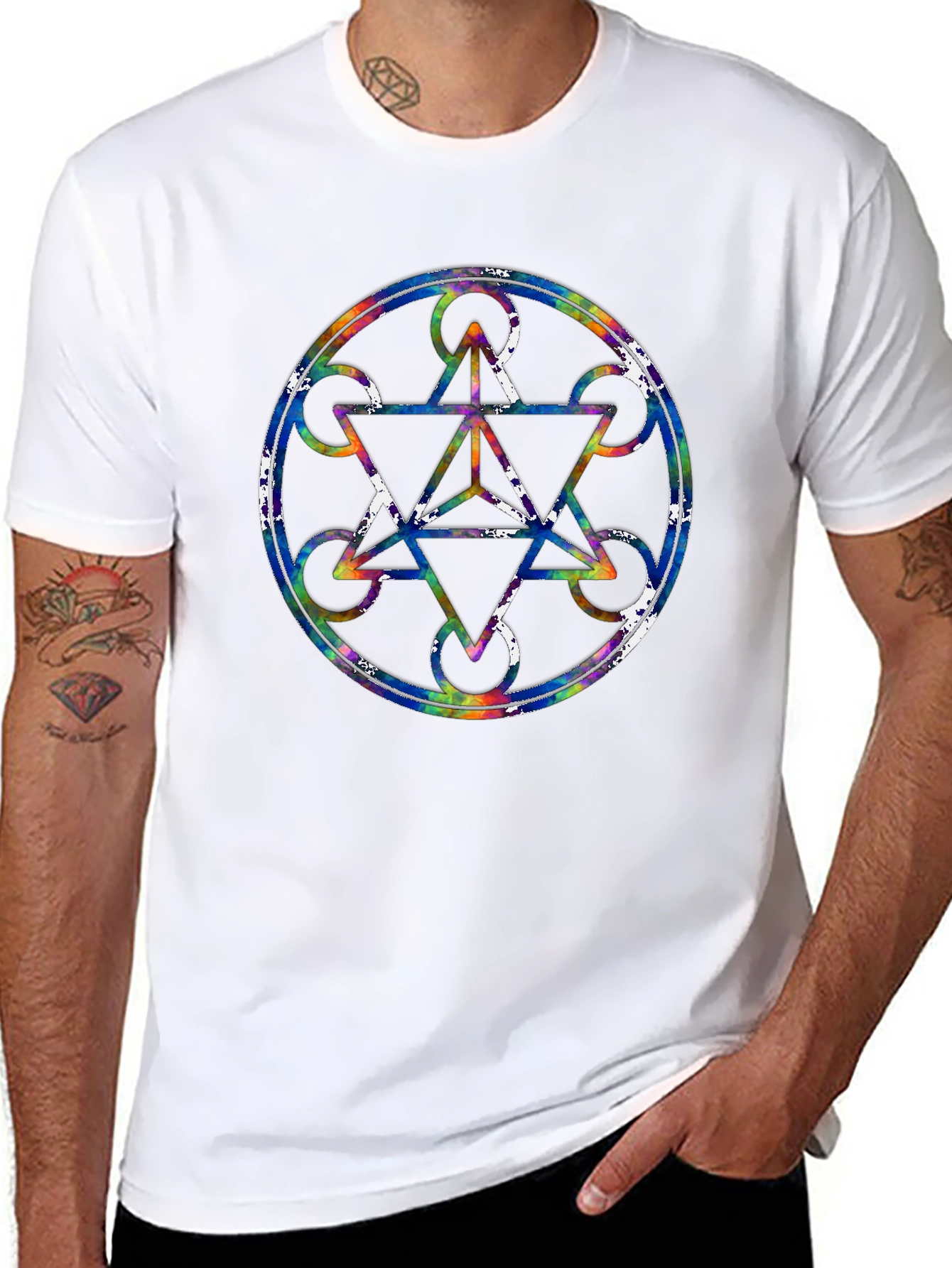 Geometric Pattern Graphic Tee - Stylish Mens Black T-Shirt