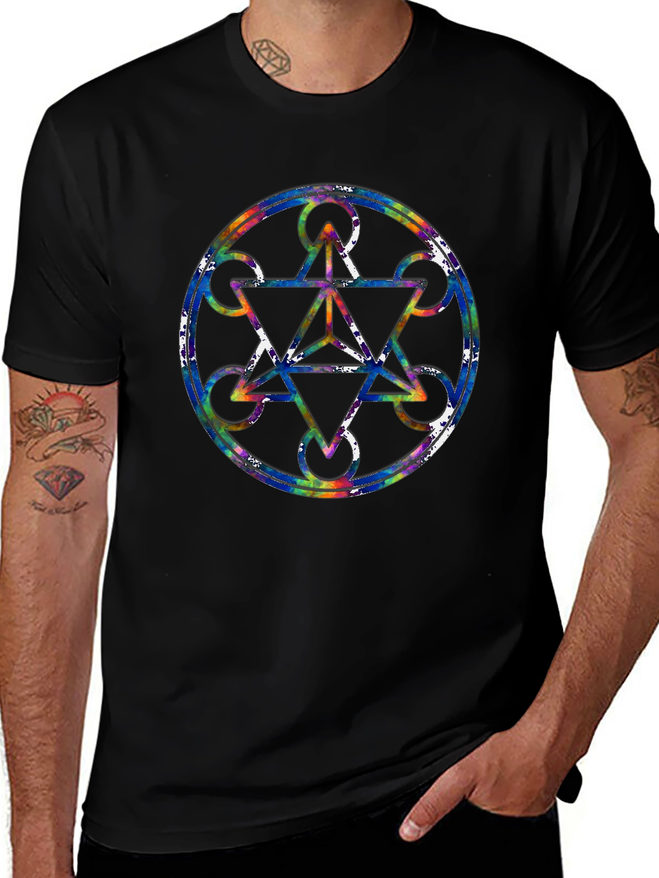 Geometric Pattern Graphic Tee - Stylish Mens Black T-Shirt