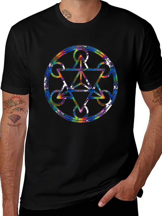 Geometric Pattern Graphic Tee - Stylish Mens Black T-Shirt