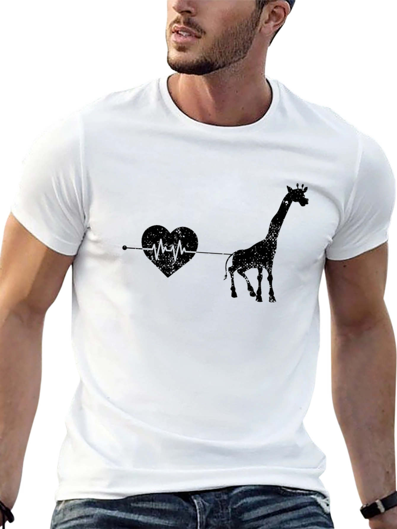 Giraffe Heartbeat Graphic Tee - Unique Animal Lovers T-Shirt