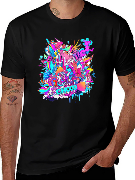 Abstract Art Black T-Shirt - Vivid Colorful Design