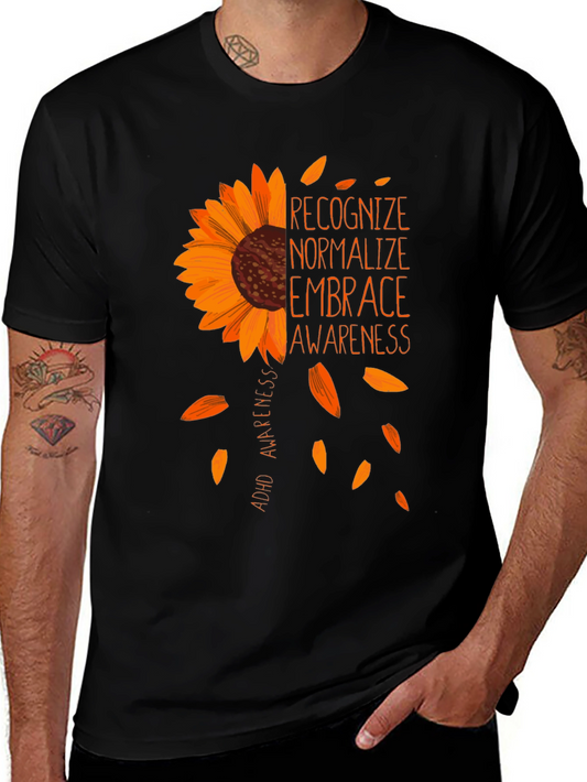 ADHD Awareness Sunflower Graphic Tee - Recognize Normalize Embrace