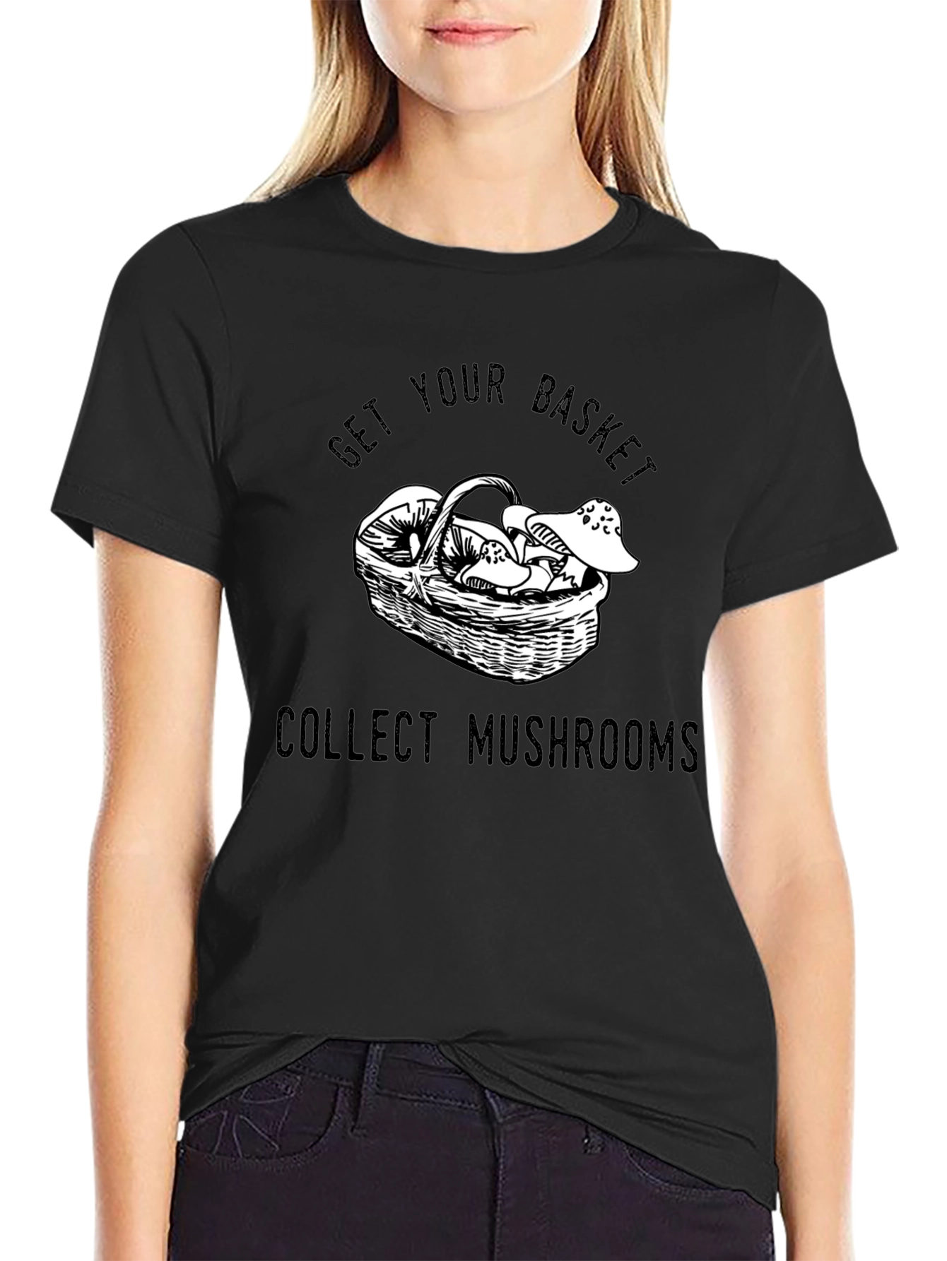 Get Your Basket Collect Mushrooms Black T-Shirt