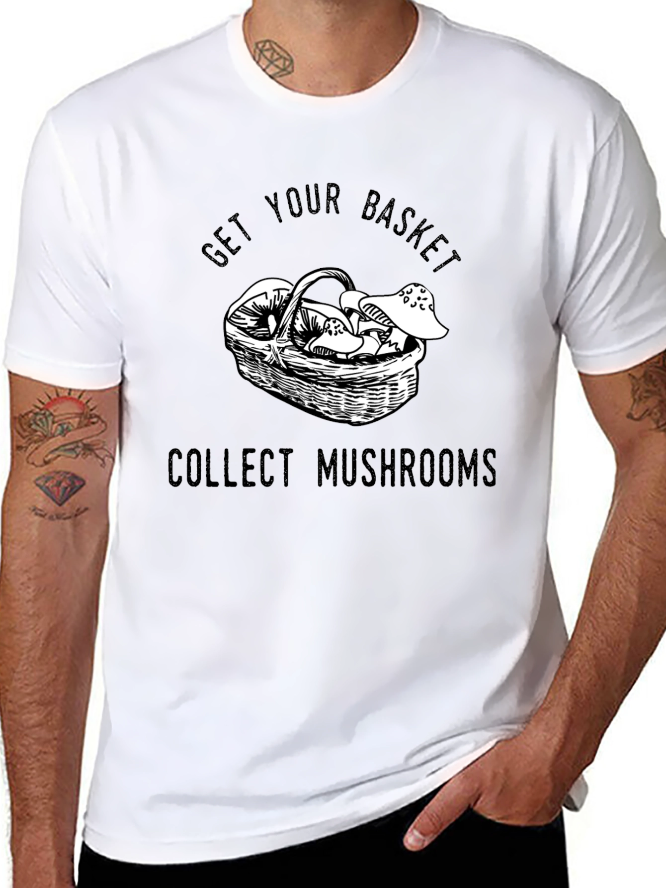 Get Your Basket Collect Mushrooms Black T-Shirt
