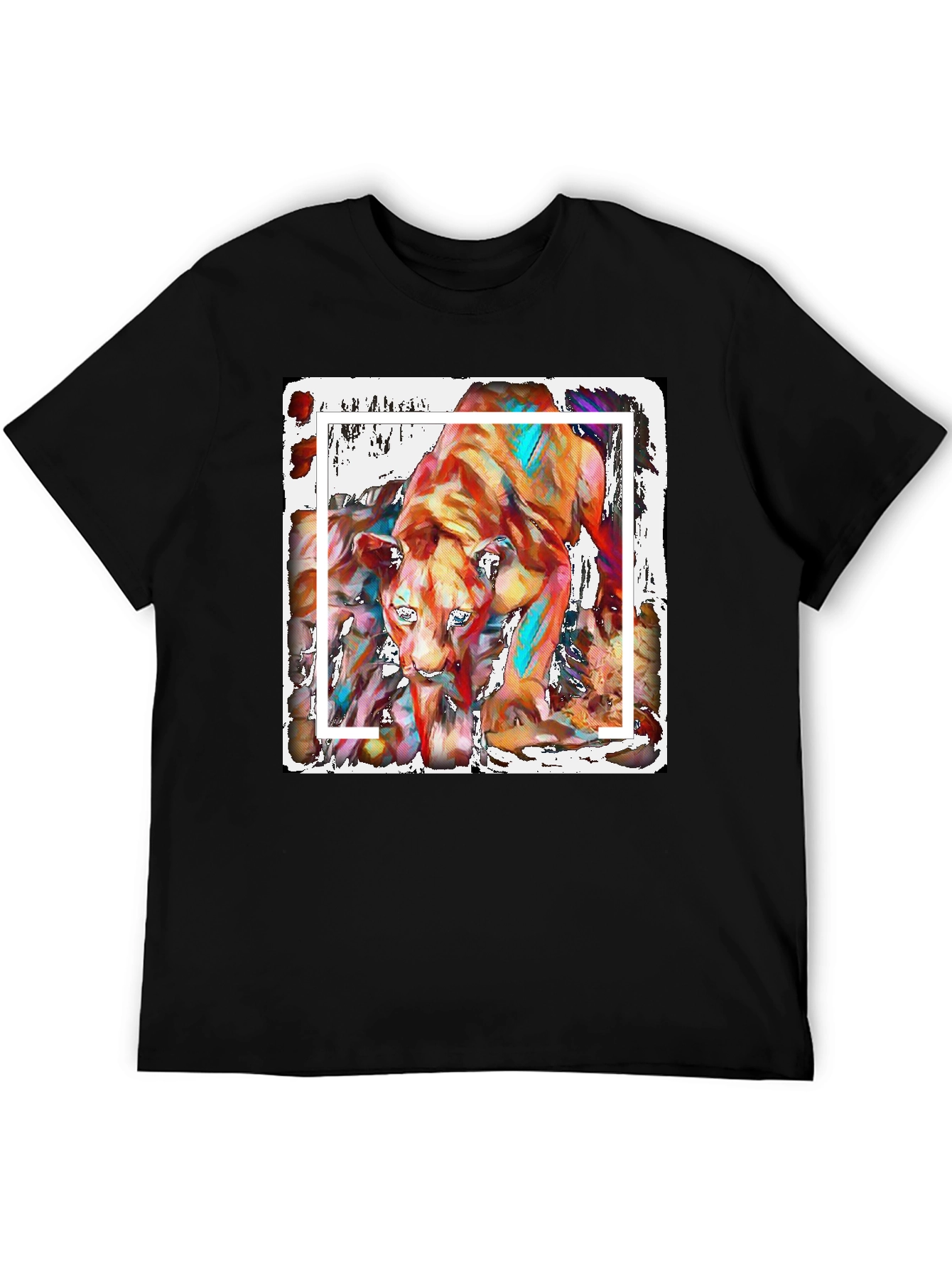 Abstract Lion Graphic Print Black T-Shirt