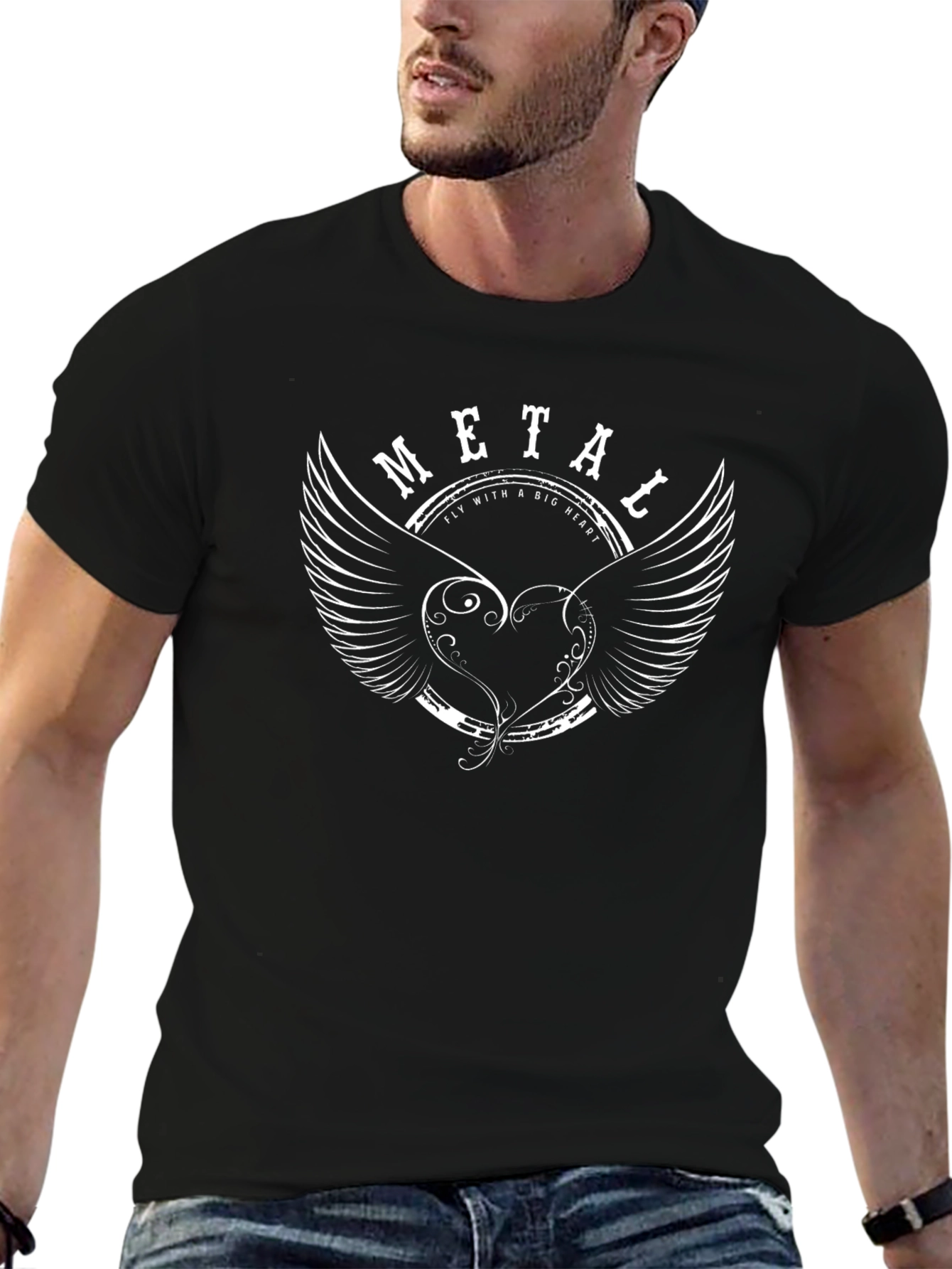 Metal Heart Wings Graphic Tee - Rock Music Shirt