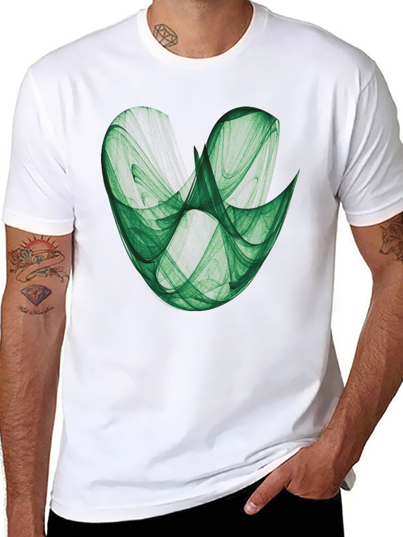 Abstract Green Fractal Design on Black T-Shirt