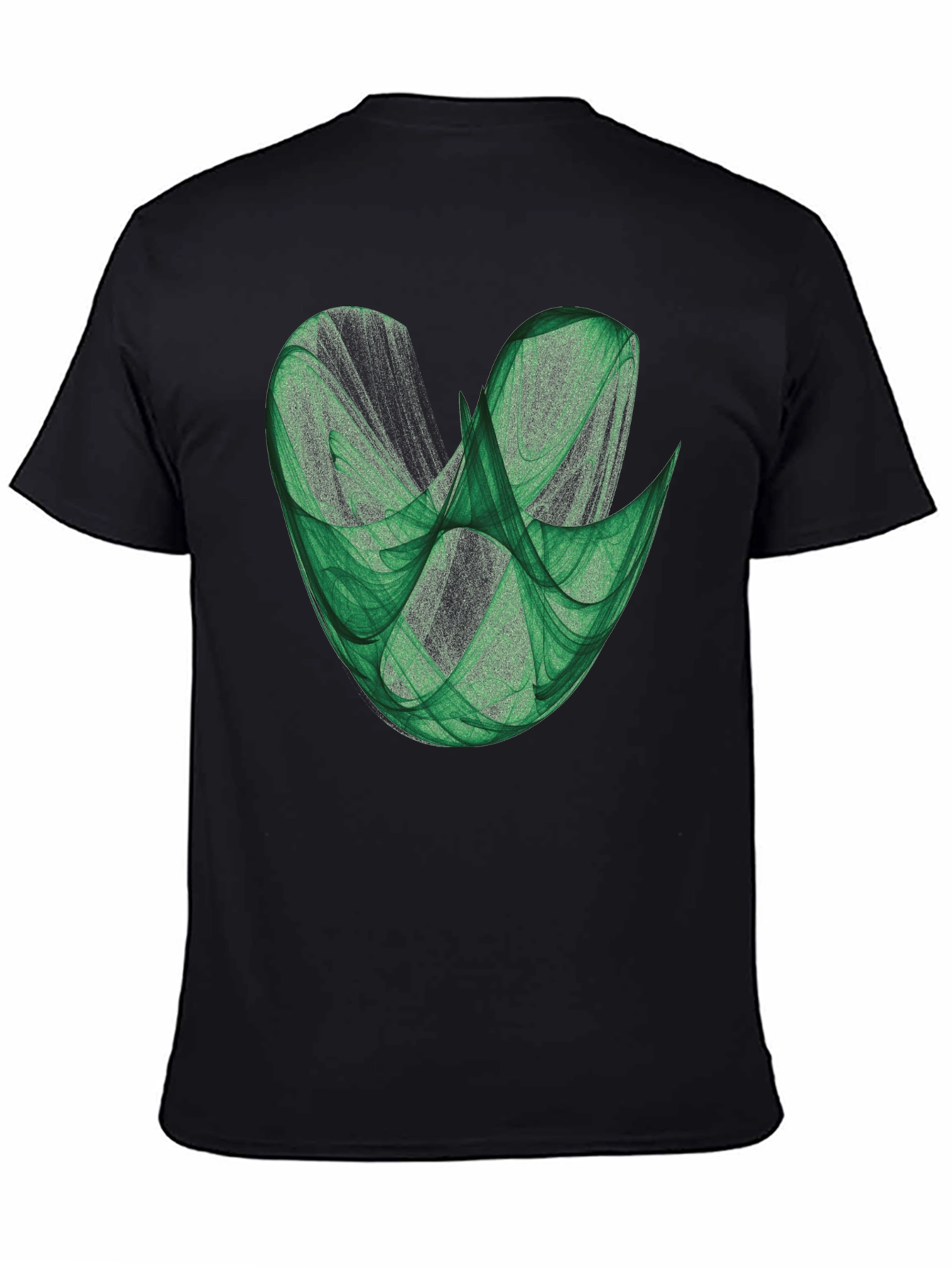 Abstract Green Fractal Design on Black T-Shirt
