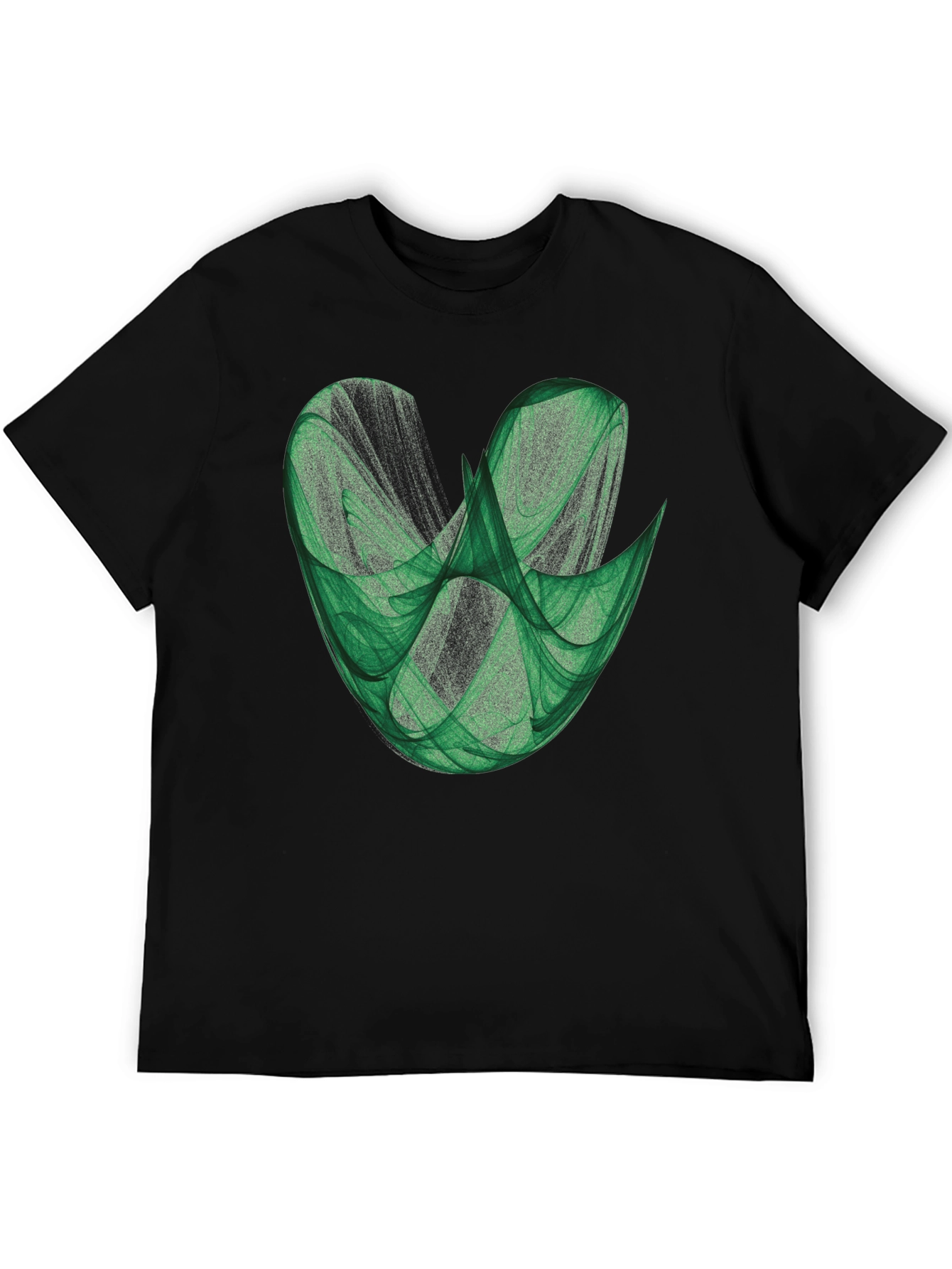 Abstract Green Fractal Design on Black T-Shirt
